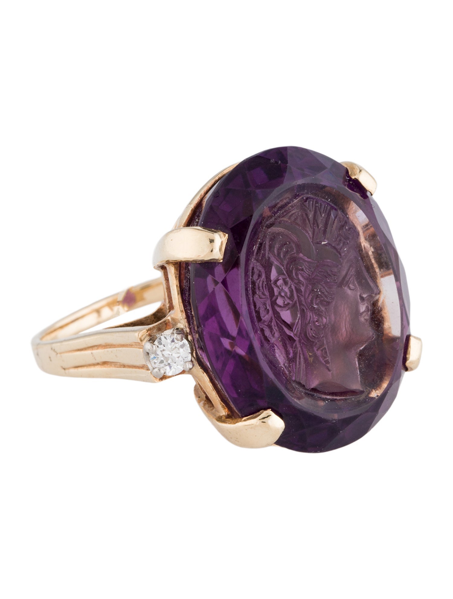 Ring 14K Amethyst & Diamond Intaglio Cocktail