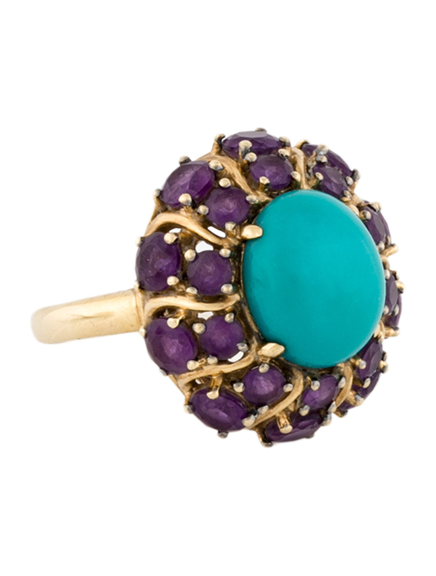 Ring Carlo Viani 14K Turquoise & Amethyst Cocktail
