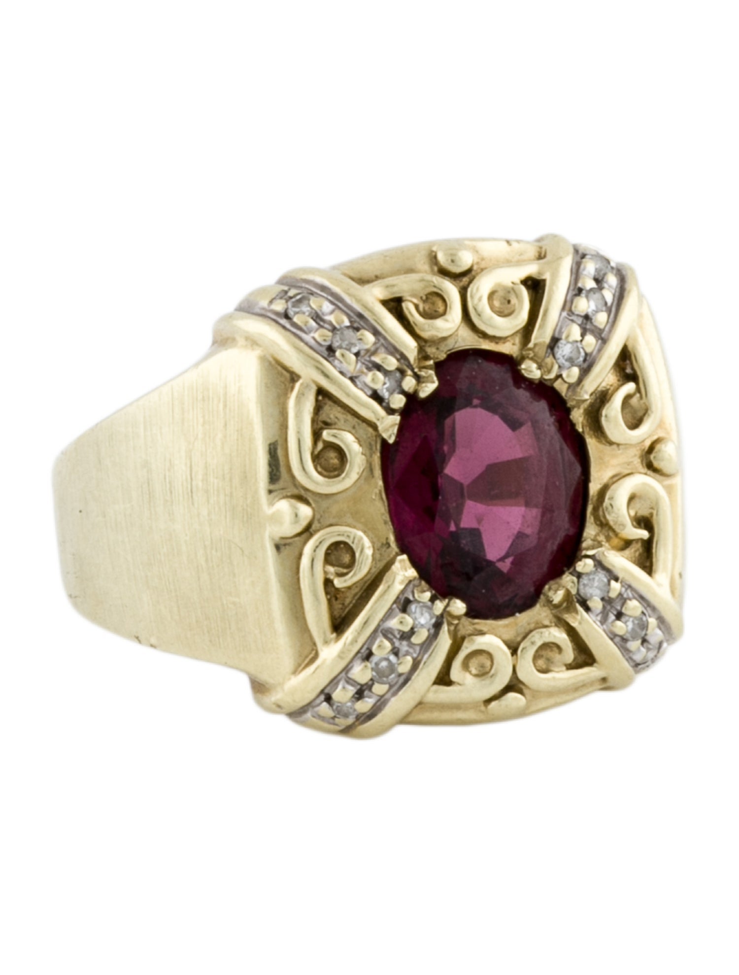 Ring 14K 2.60ctw Garnet & Diamond Signet