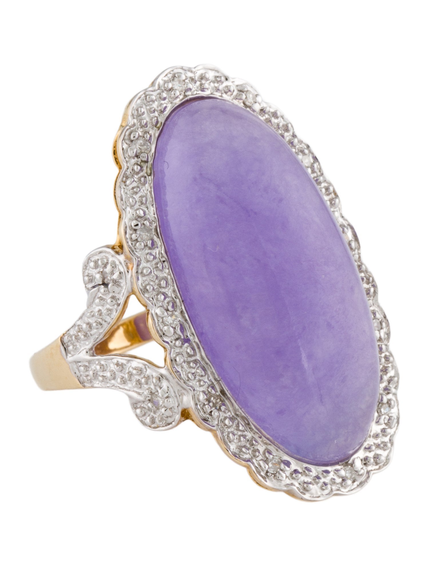 Ring 14K Dyed Jadeite & Diamond Cocktail RIng