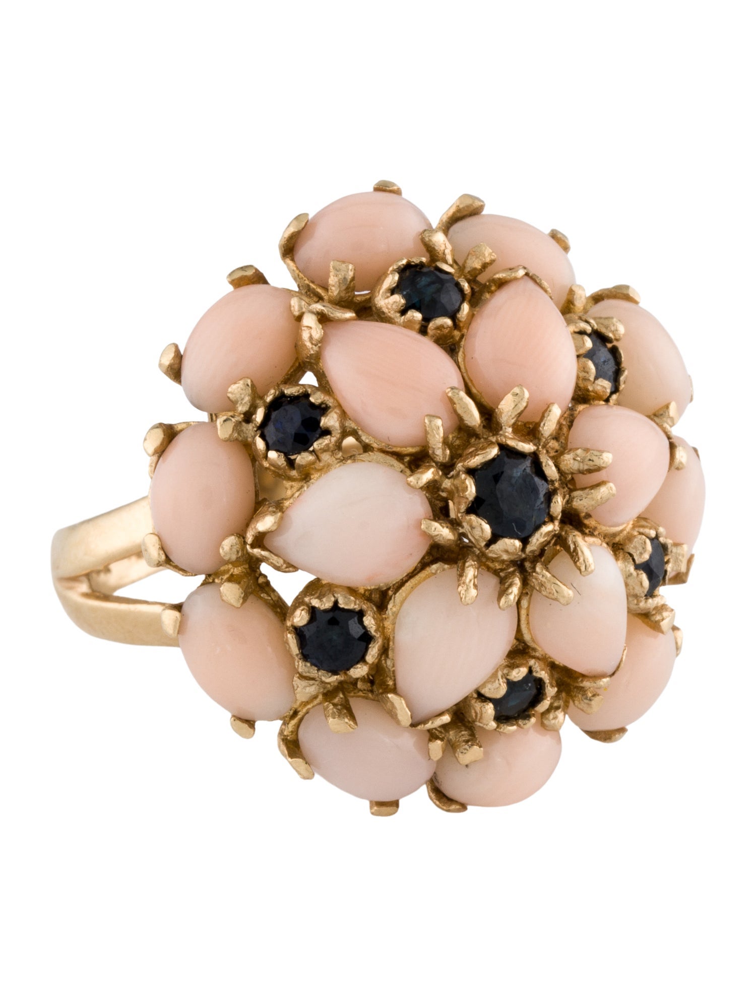 Ring 14K Coral & Sapphire Cocktail