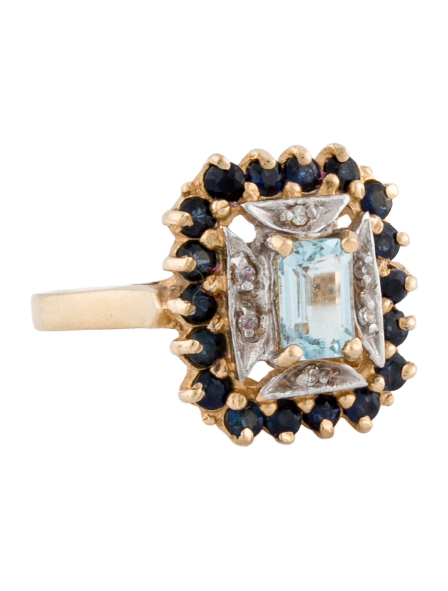 Ring 14K Topaz, Sapphire & Diamond Cocktail
