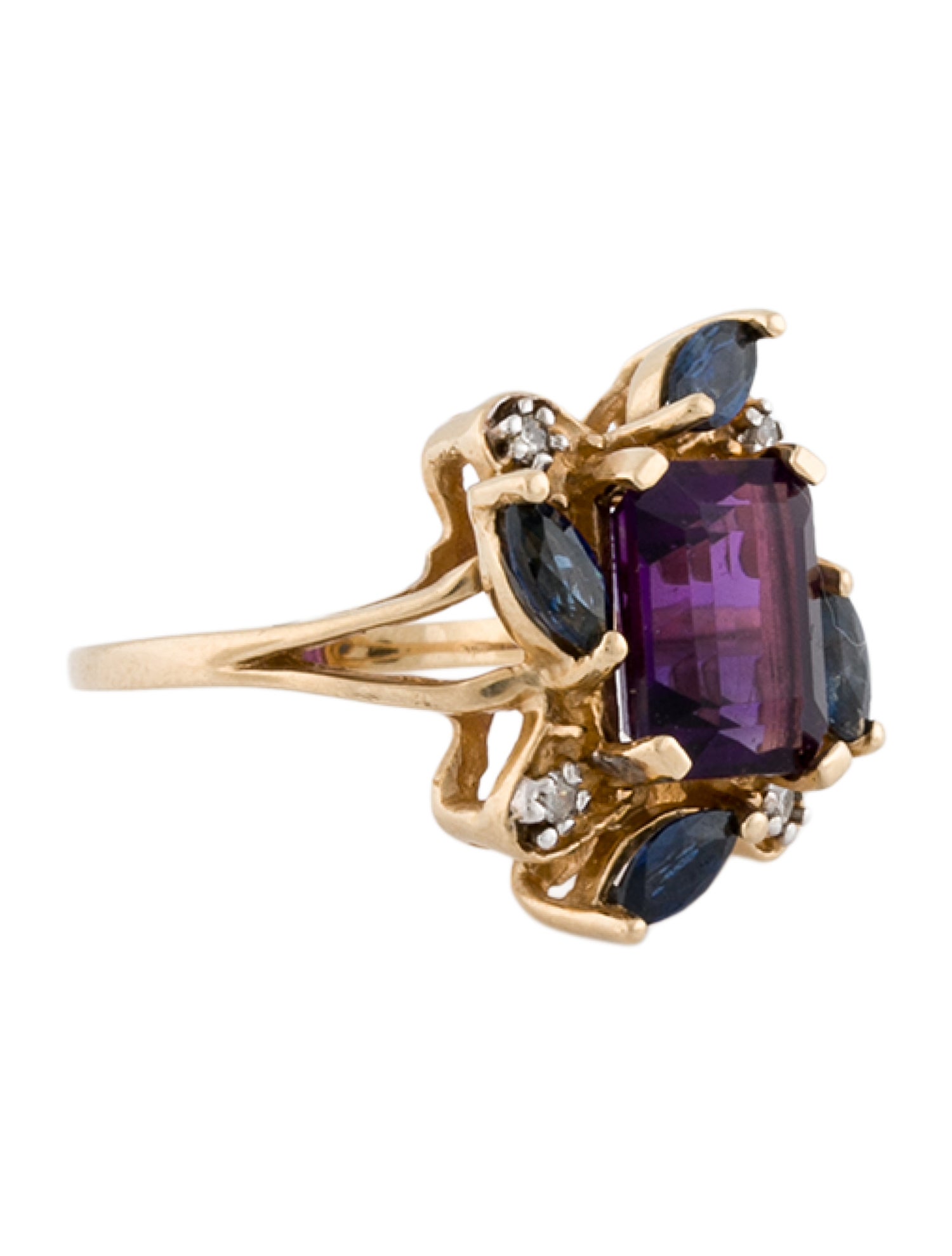Ring 10K 2.00ctw Amethyst, Sapphire & Diamond Cocktail
