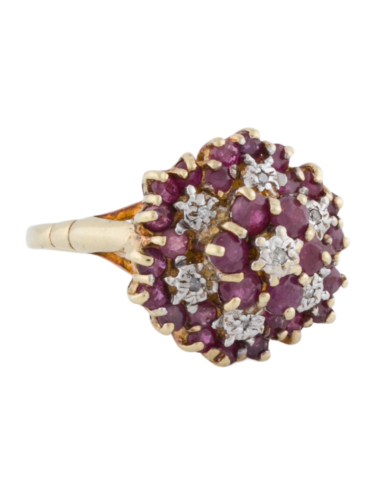 Ring 10K Ruby & Diamond Cluster Cocktail