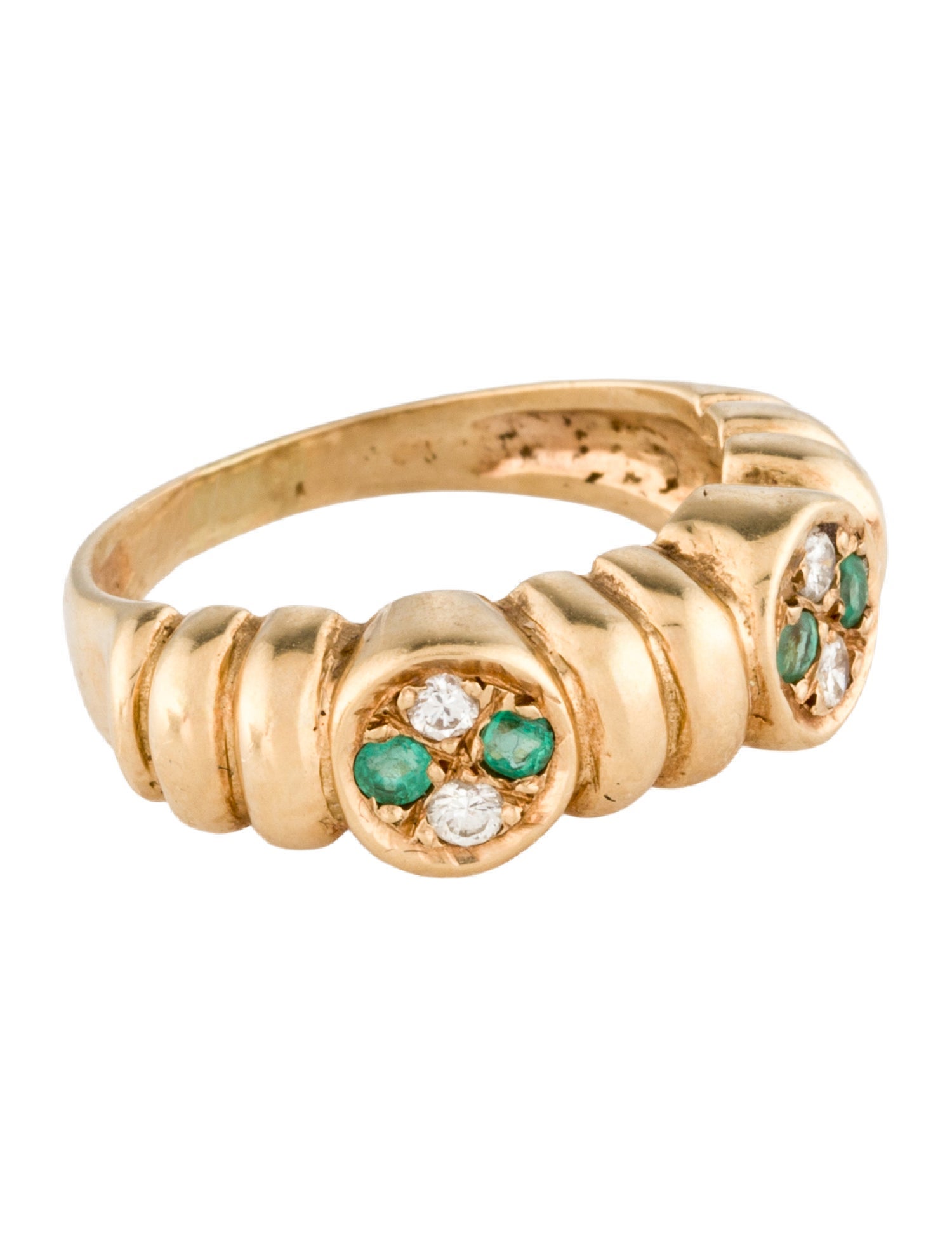 Ring 14K Emerald & Diamond Scalloped Band