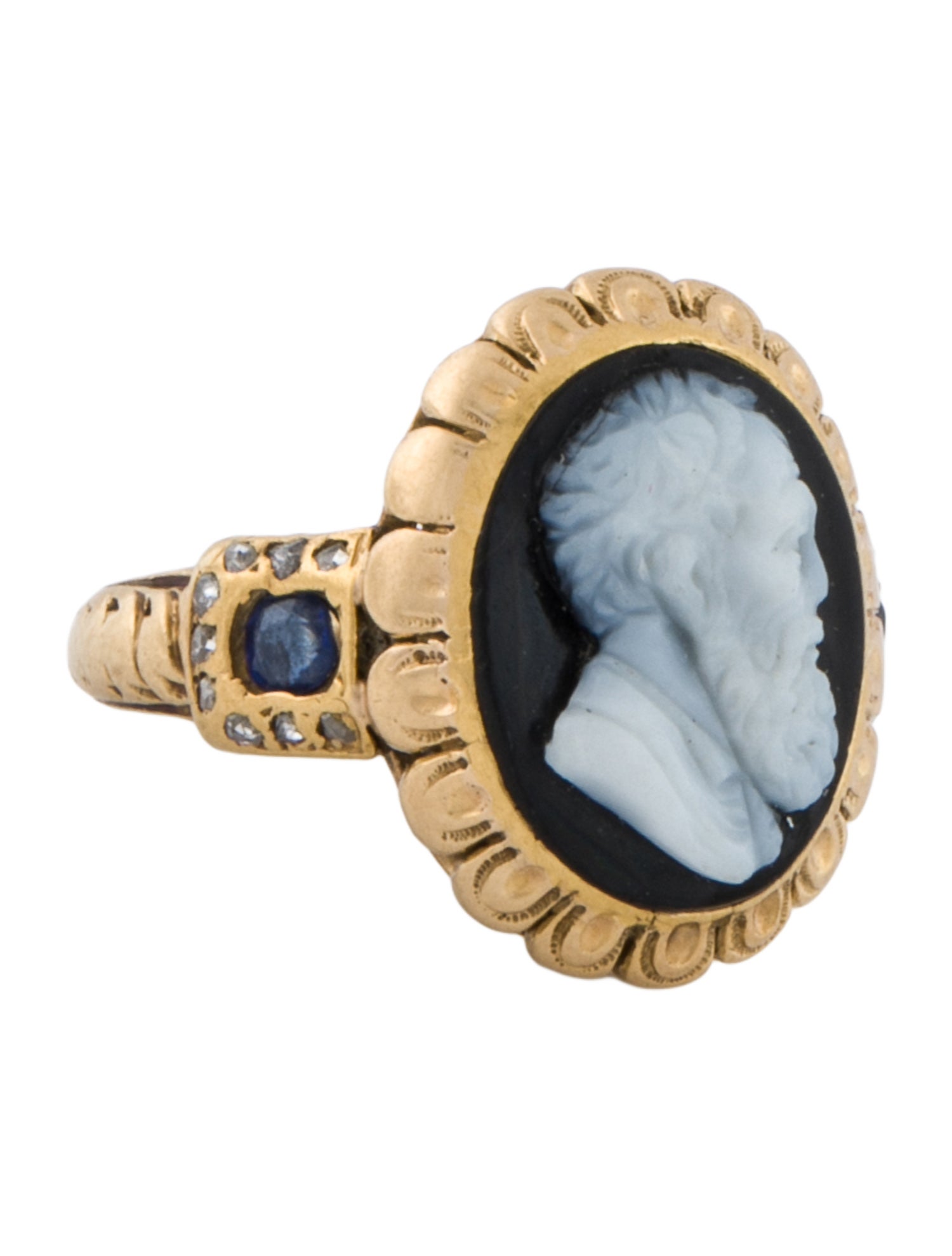 Ring 18K Onyx, Sapphire & Diamond Cameo