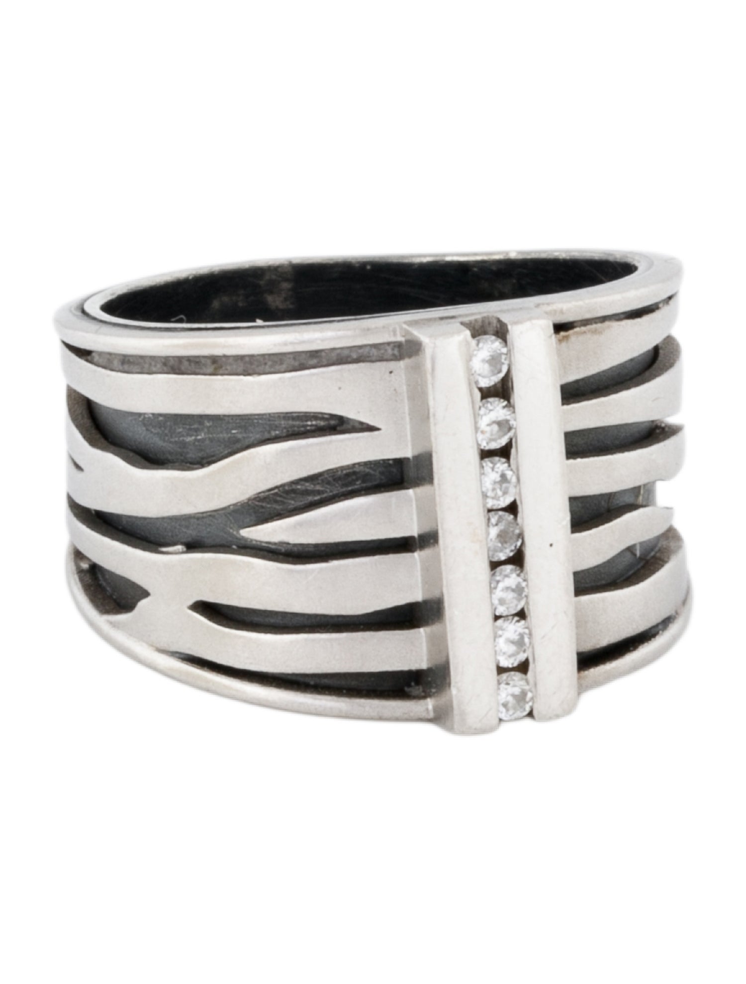 Ring Rebecca Myers Platinum Diamond Zebra Print Channel Band