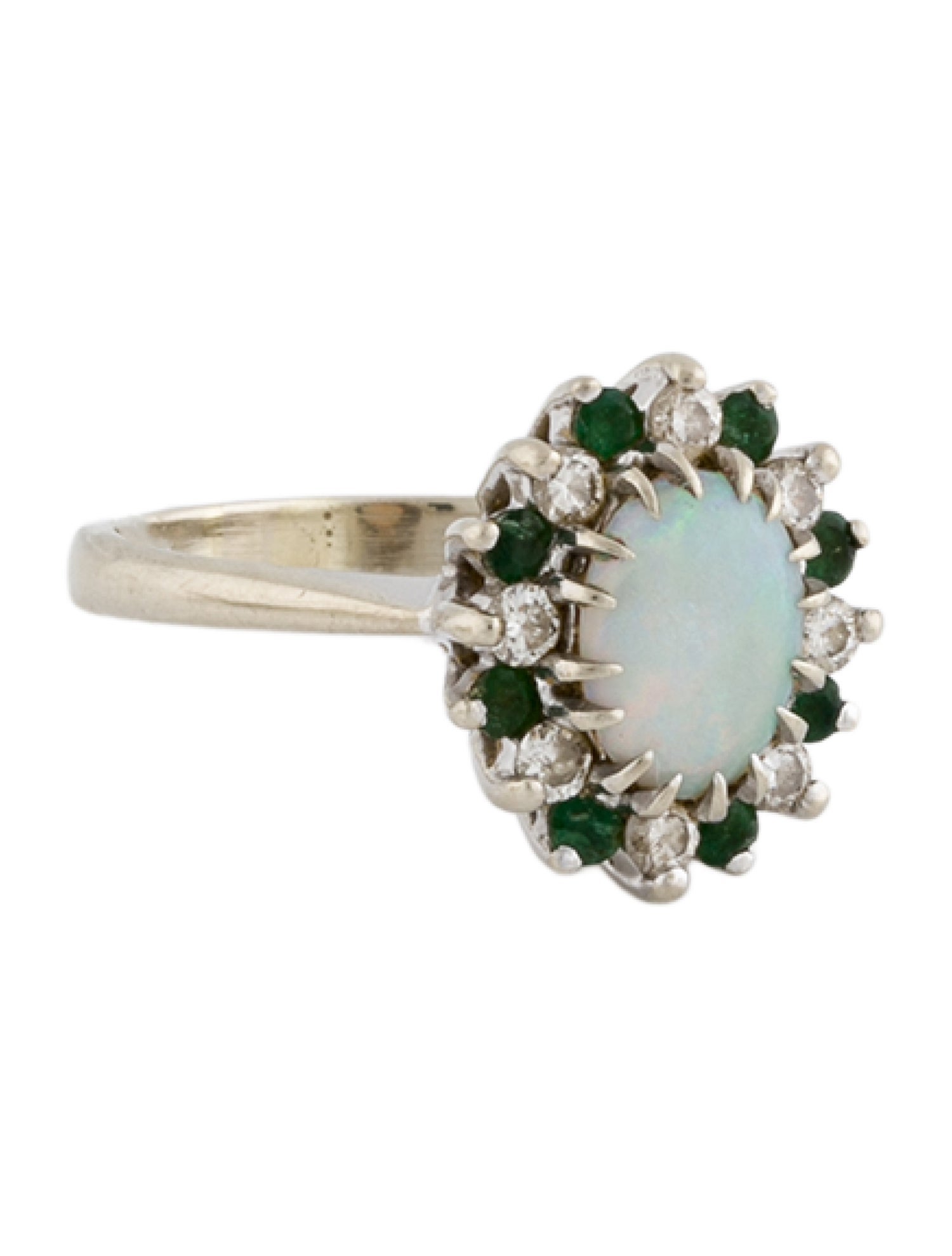 Ring 14K Opal, Emerald, & Diamond Cocktail