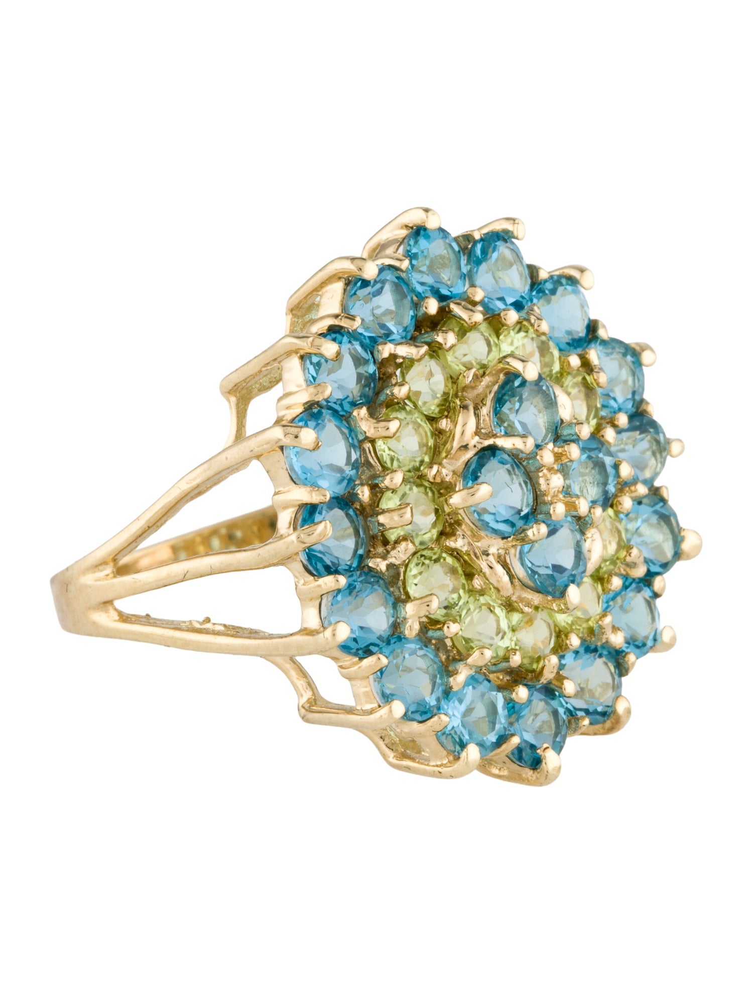 Ring 10K Topaz & Peridot Cluster Cocktail