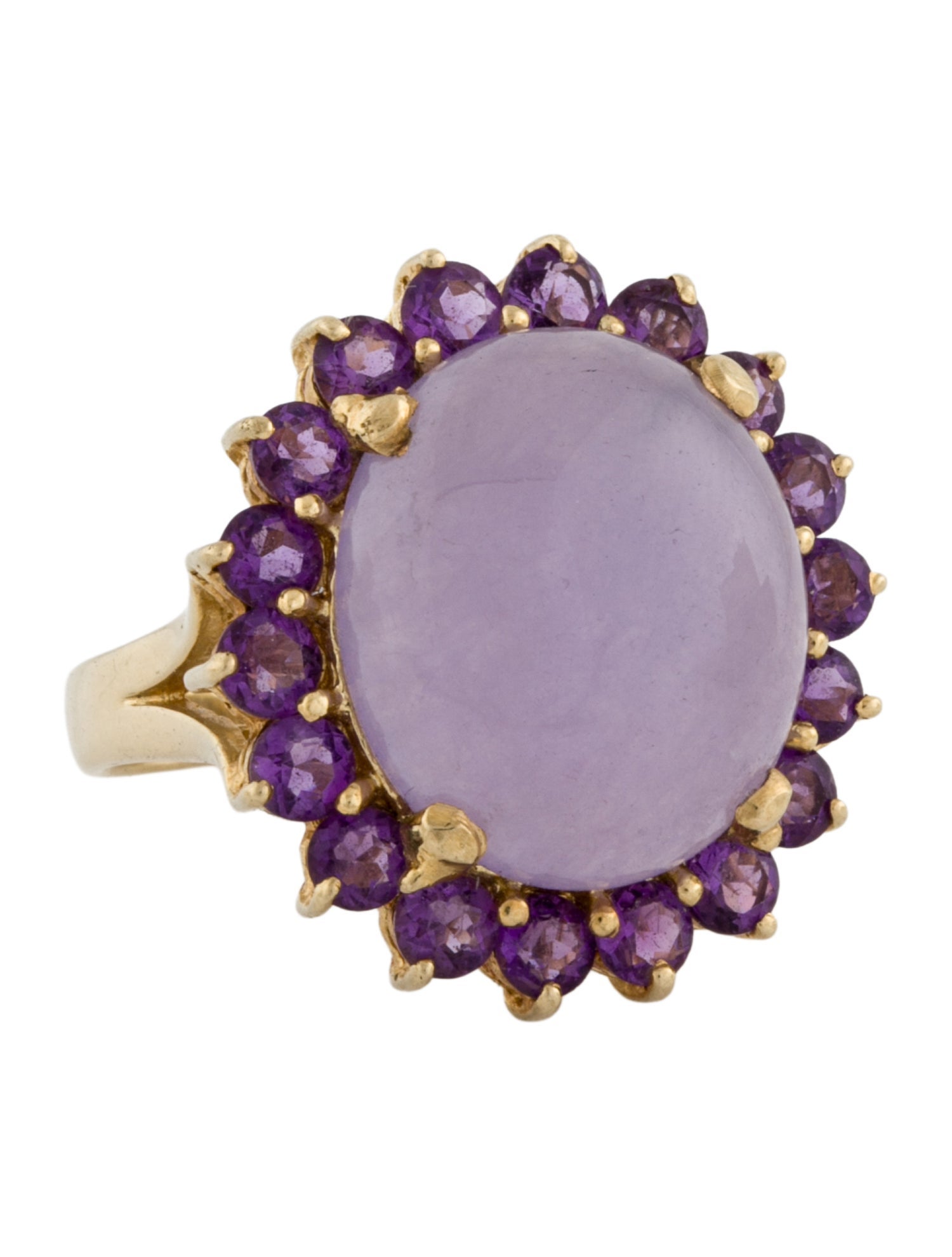 Ring 14K Dyed Jadeite & Amethyst Cocktail