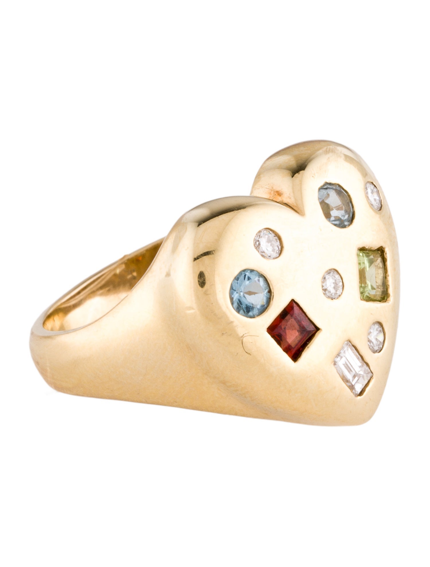 Ring 14K Diamond & Multistone Heart Cocktail