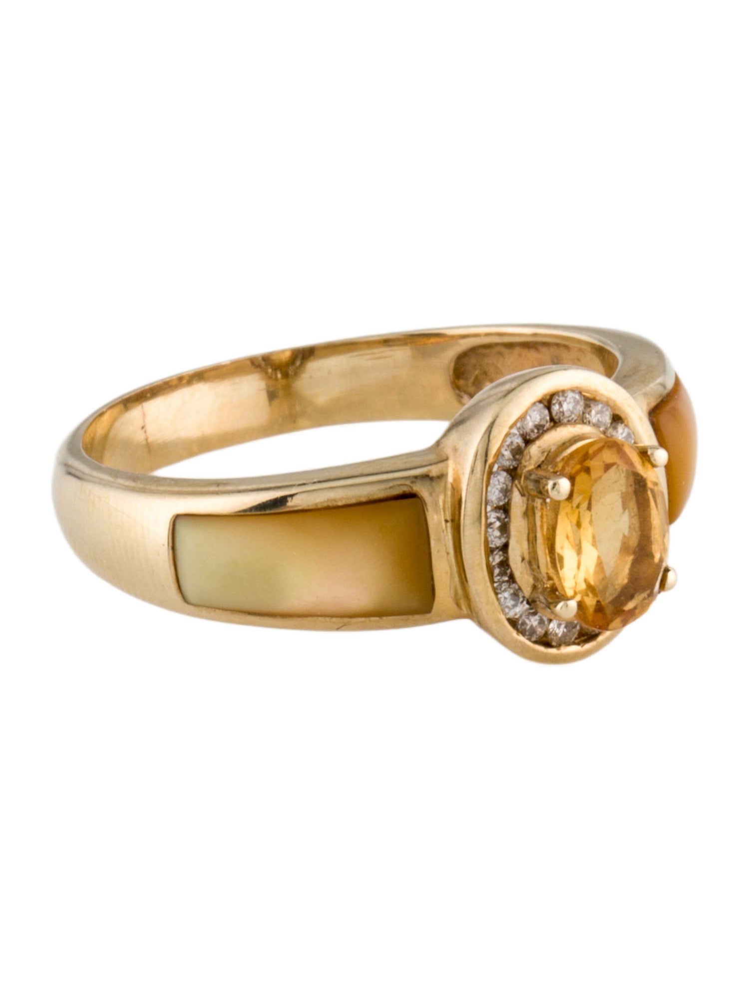 Ring 14K Dyed Mother of Pearl, Citrine & Diamond Cocktail