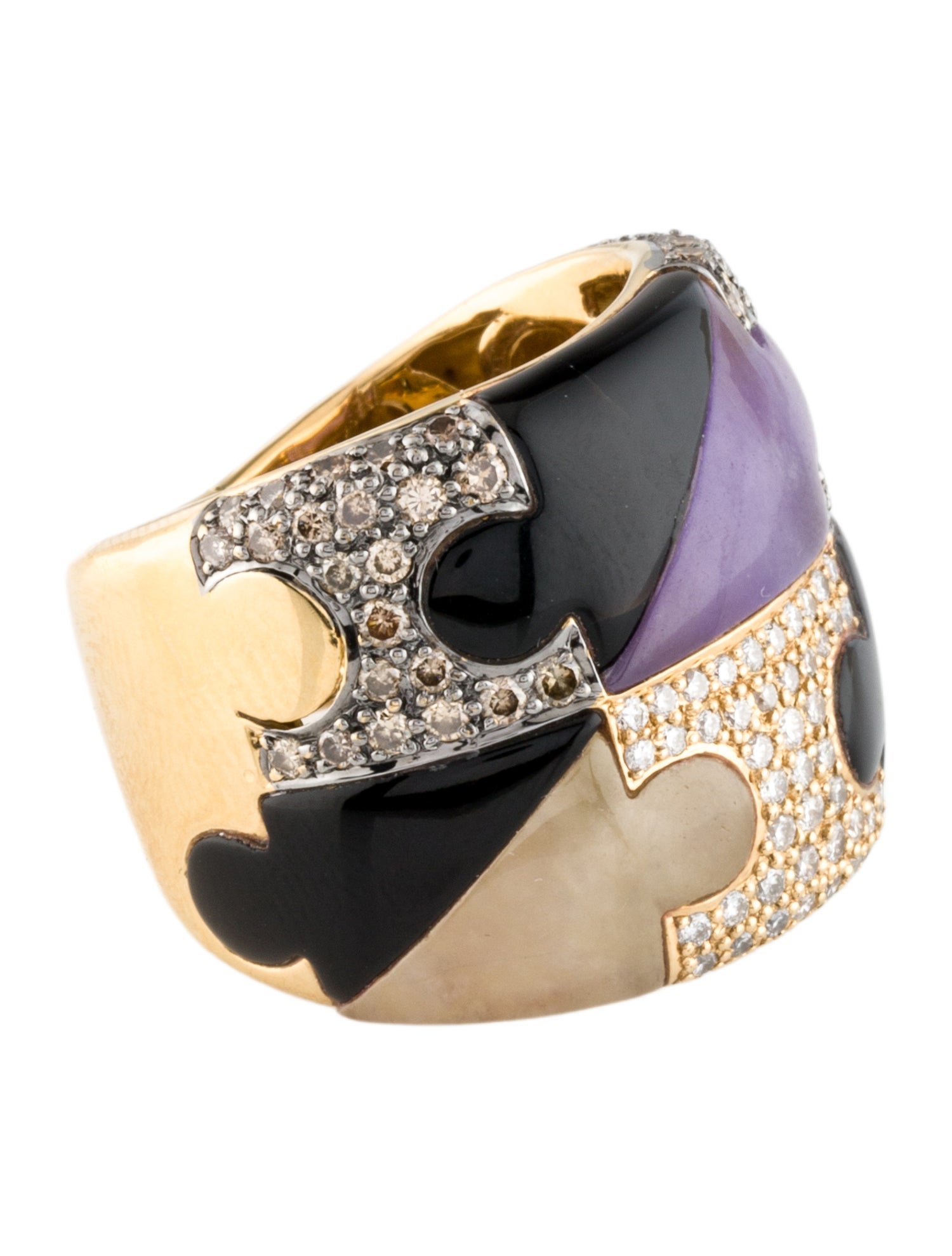 Ring 18K Dyed Jadeite, Onyx & Diamond