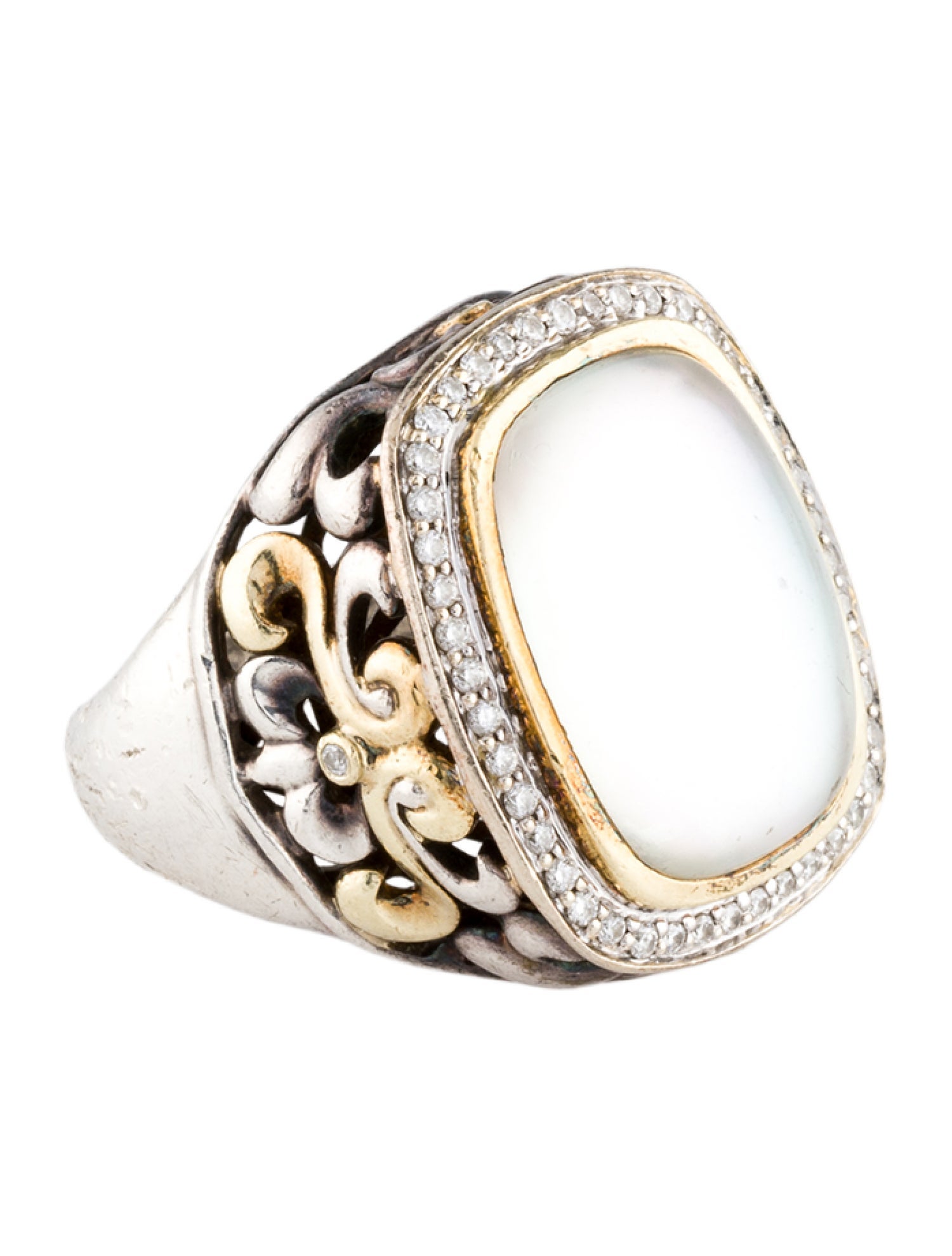 Charles Krypell Diamond-Accented Mother of Pearl & Quartz Doublet Cocktail Ring