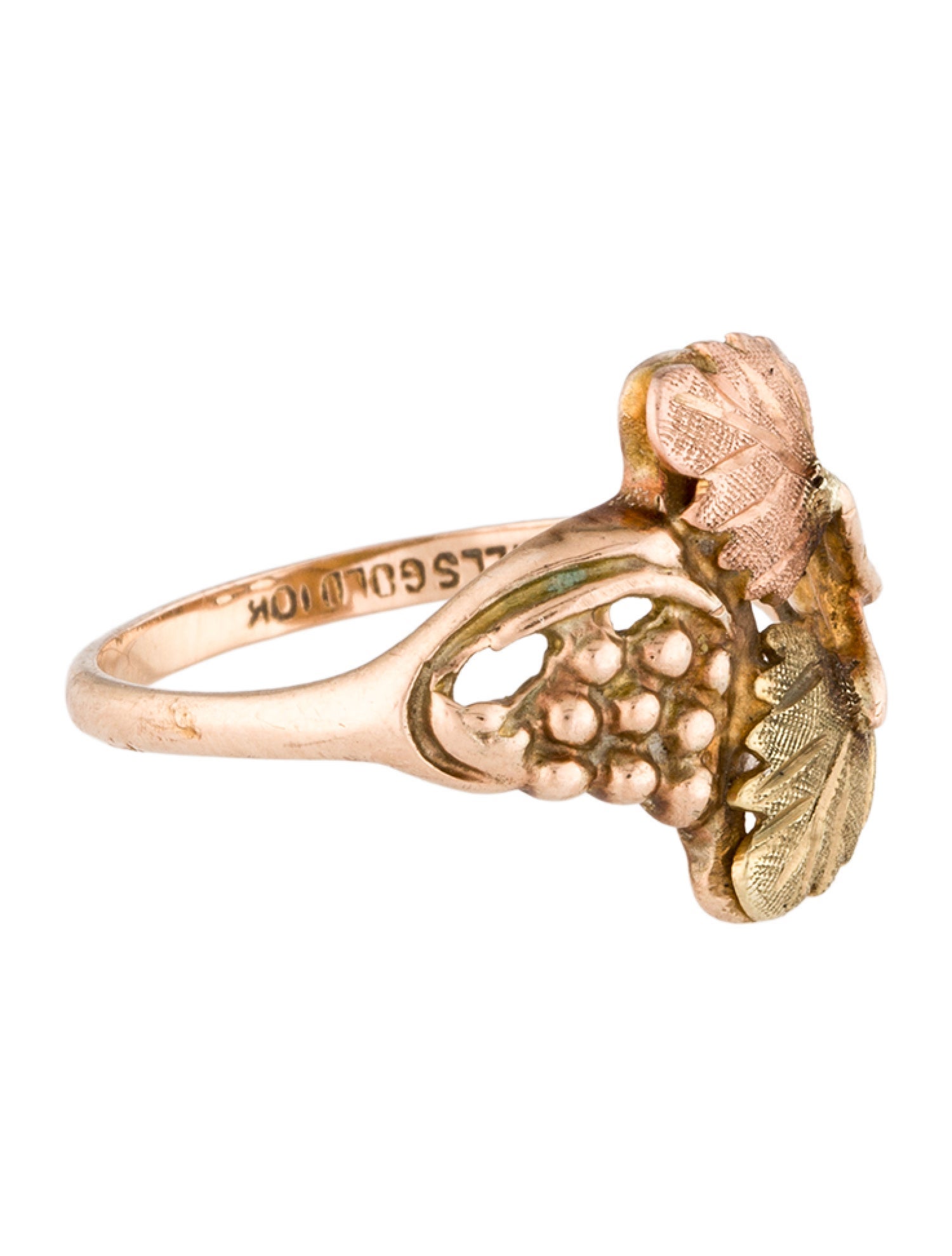 Ring Black Gold Hills 10K Two-Tone Leaf Traditional Cocktail