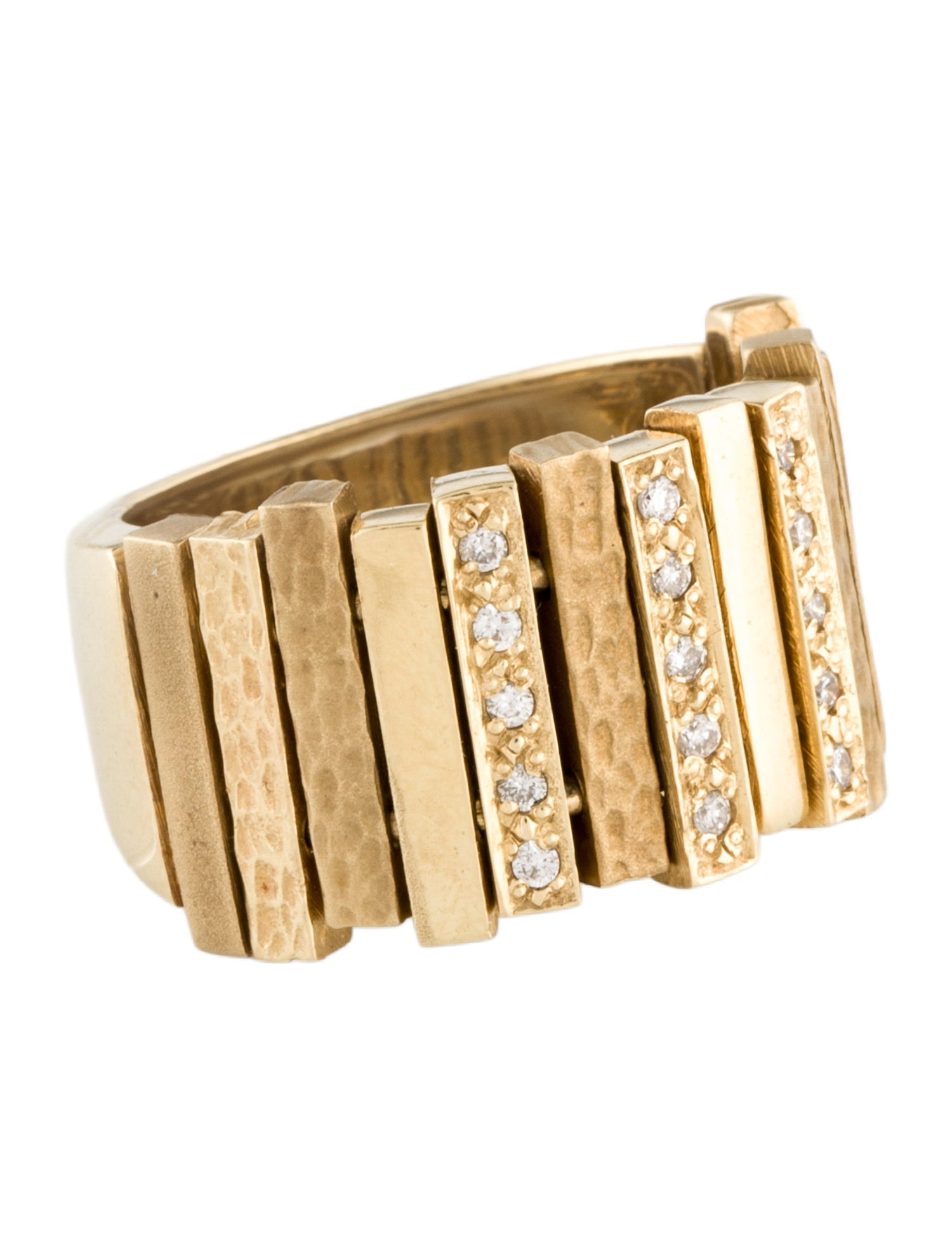 Ring 14K Diamond Texture Vertical Bar