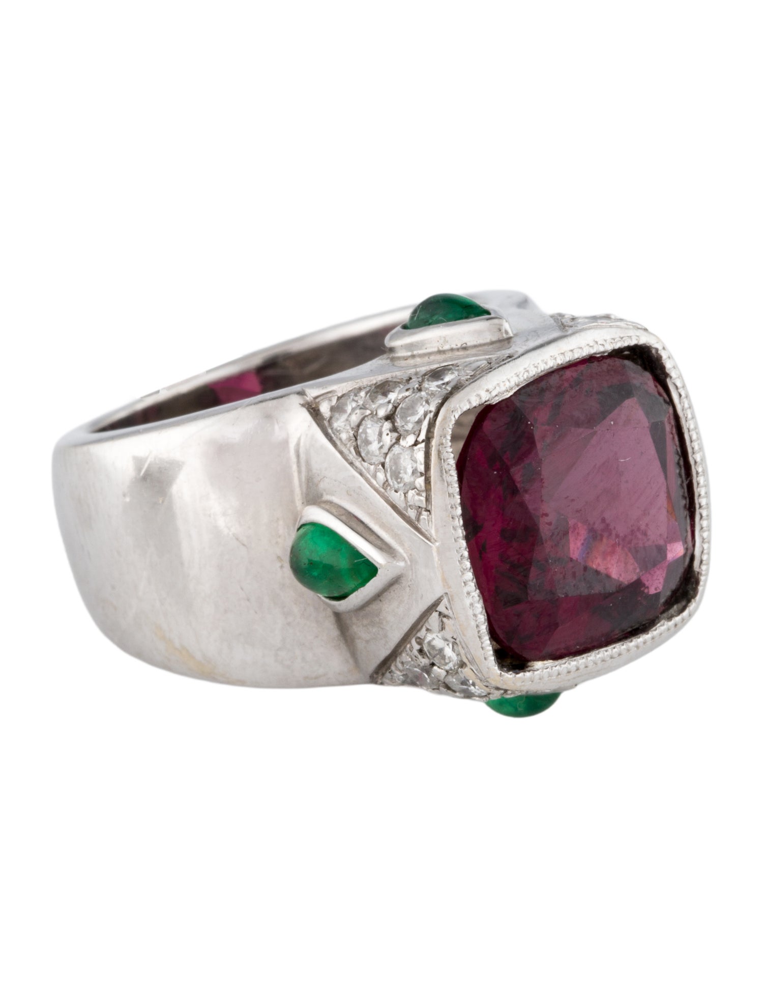 Ring 14K Rhodolite, Emerald & Diamond Cocktail