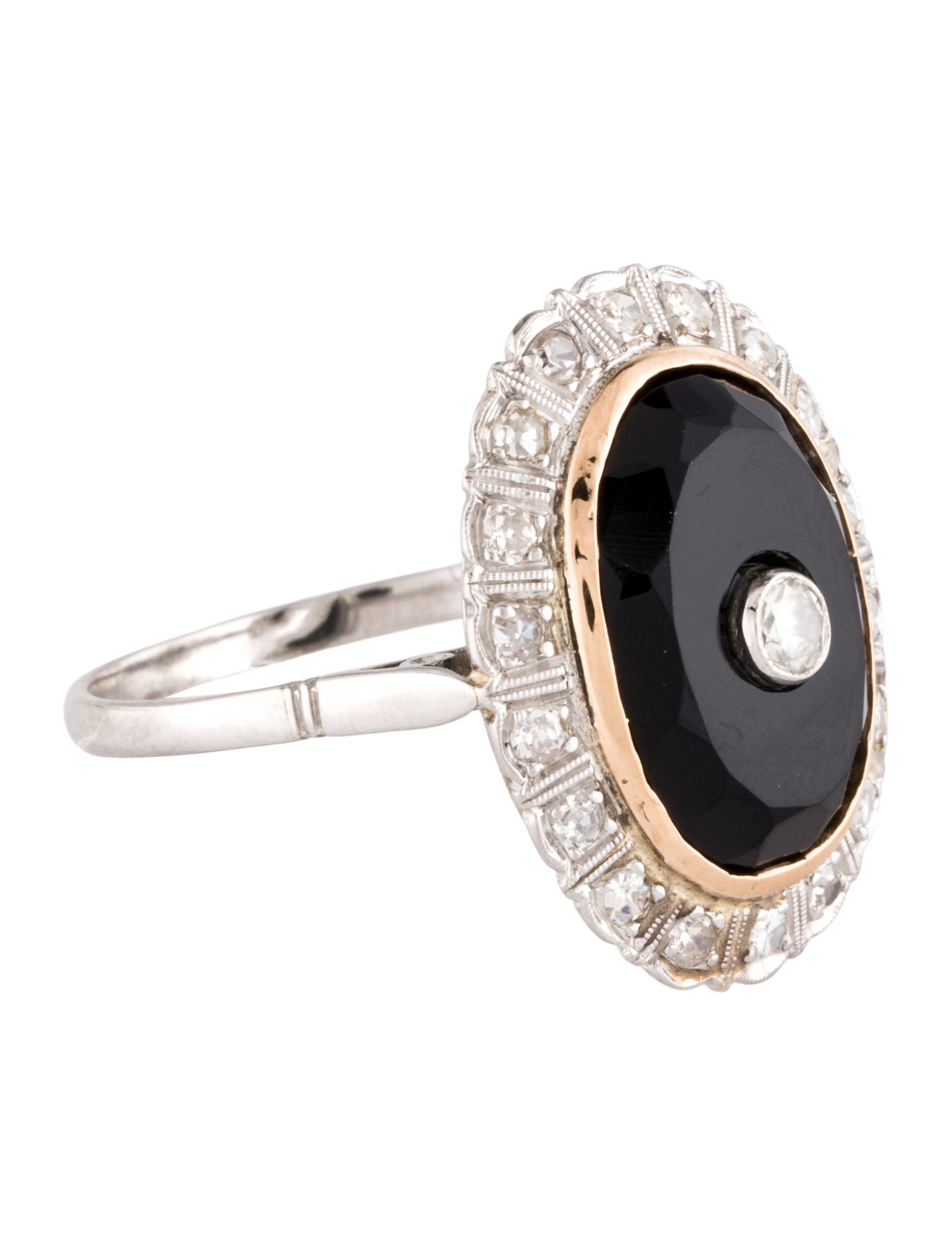 Ring Vintage Platinum Diamond & Onyx Cocktail