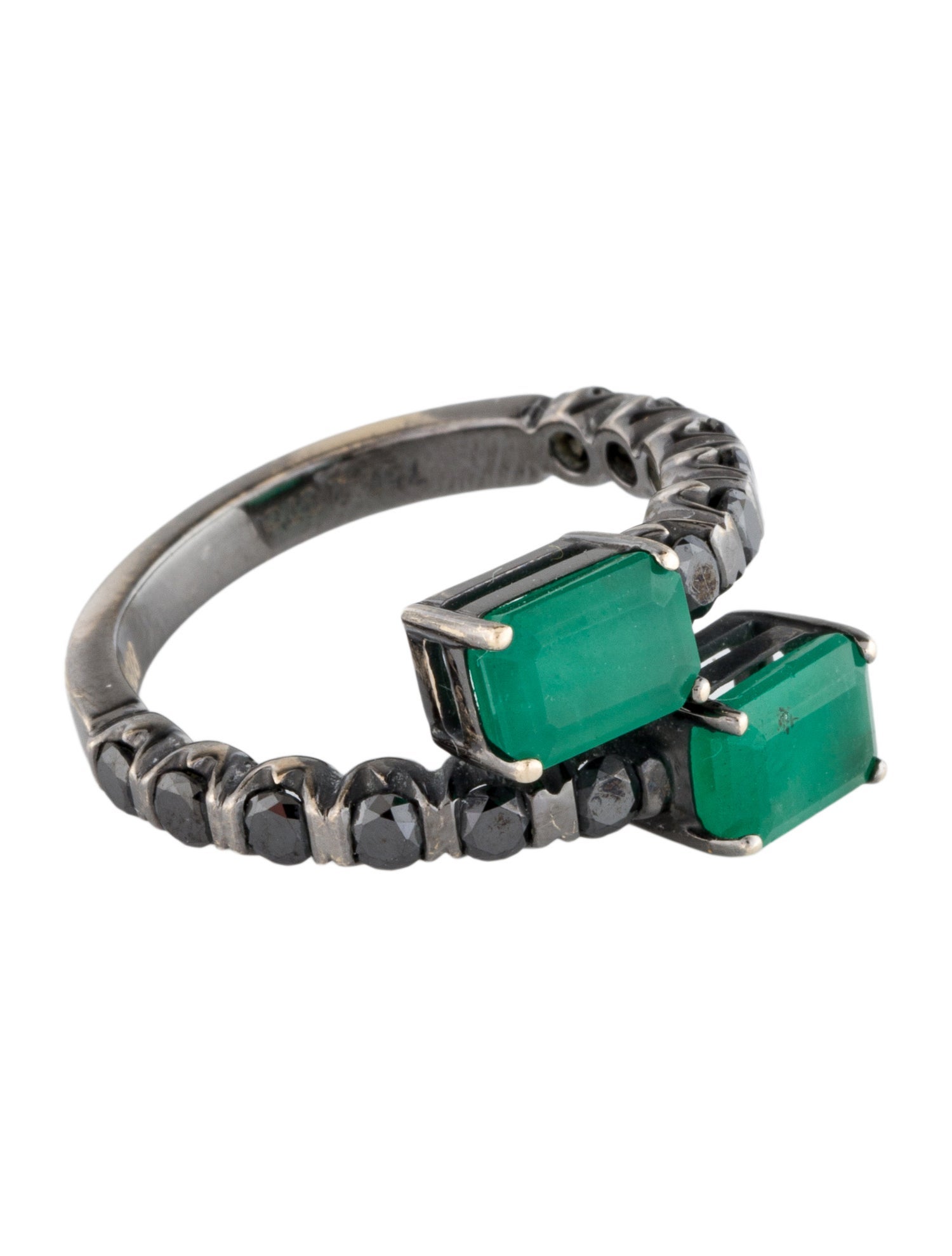 Ring 18K 1.52ctw Emerald & Diamond Bypass Cocktail Ring