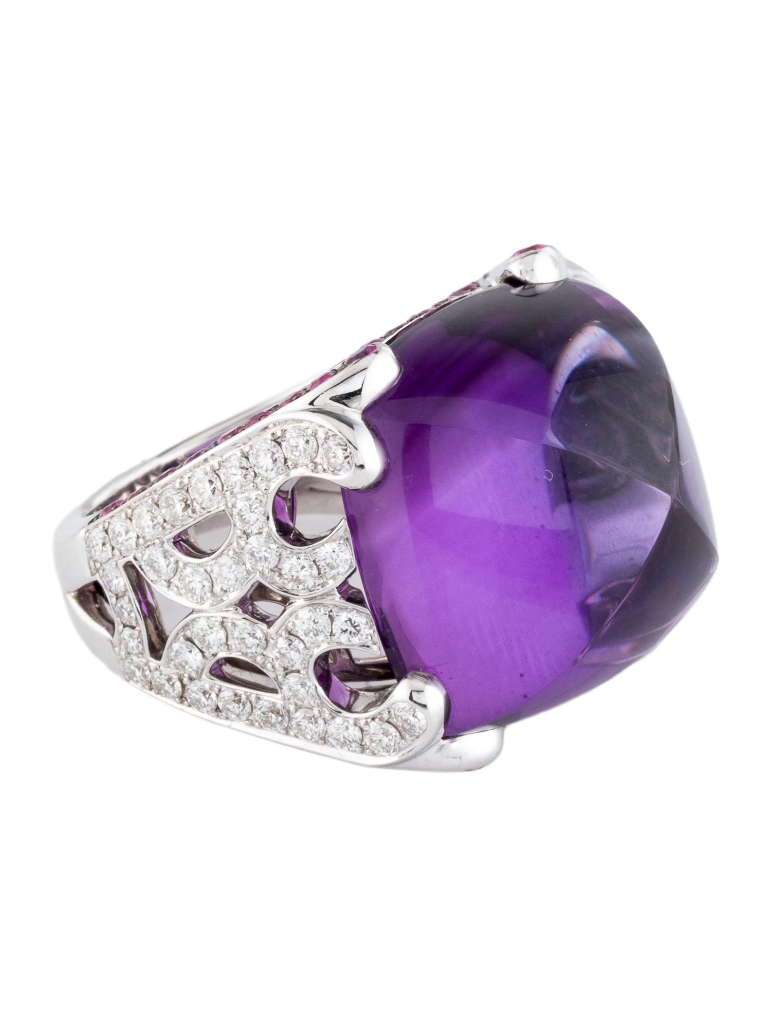 Ring 18K Amethyst, Ruby & 1.34ctw Diamond Cocktail