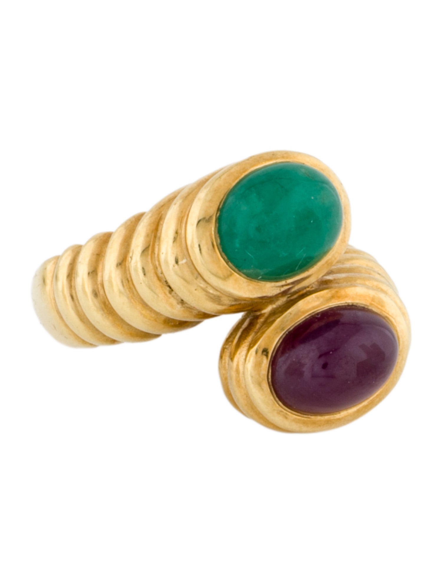 Ring 18K Emerald & Ruby Bypass Cocktail