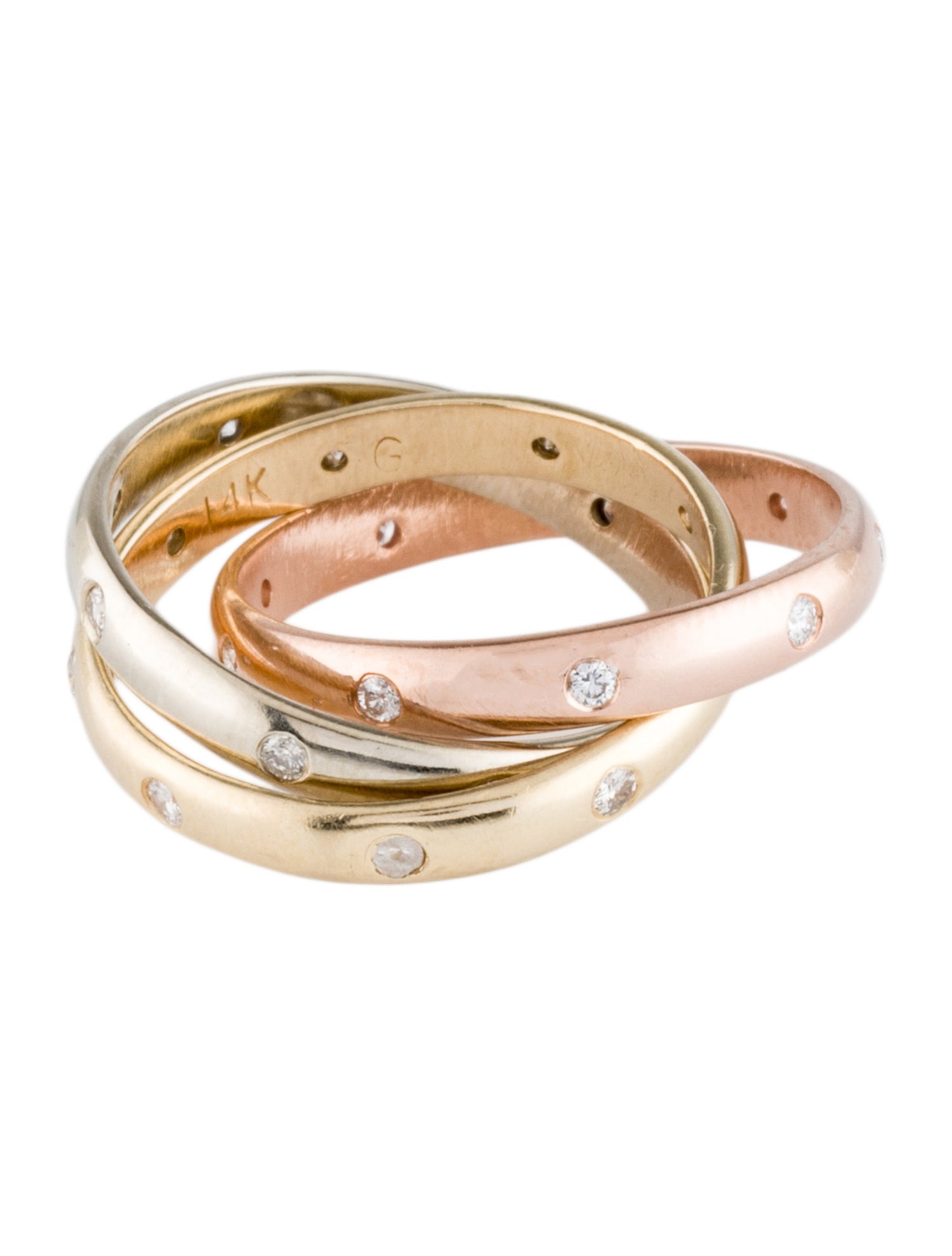 Ring 14K Tri-Tone Diamond Rolling