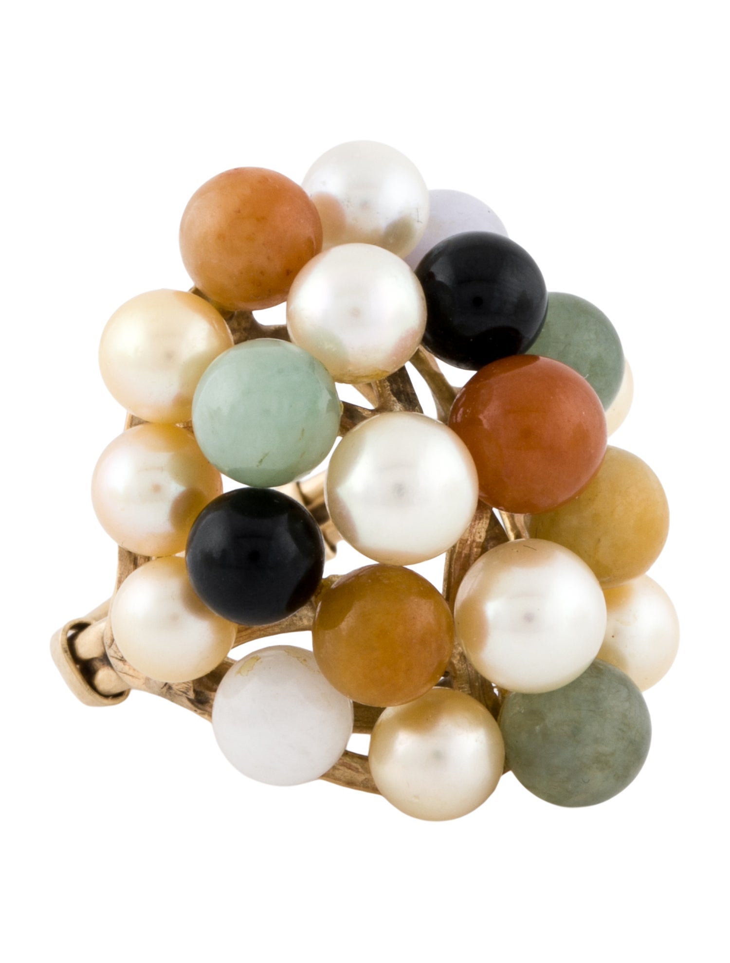 Ring 14K Jadeite, Pearl & Onyx Cocktail