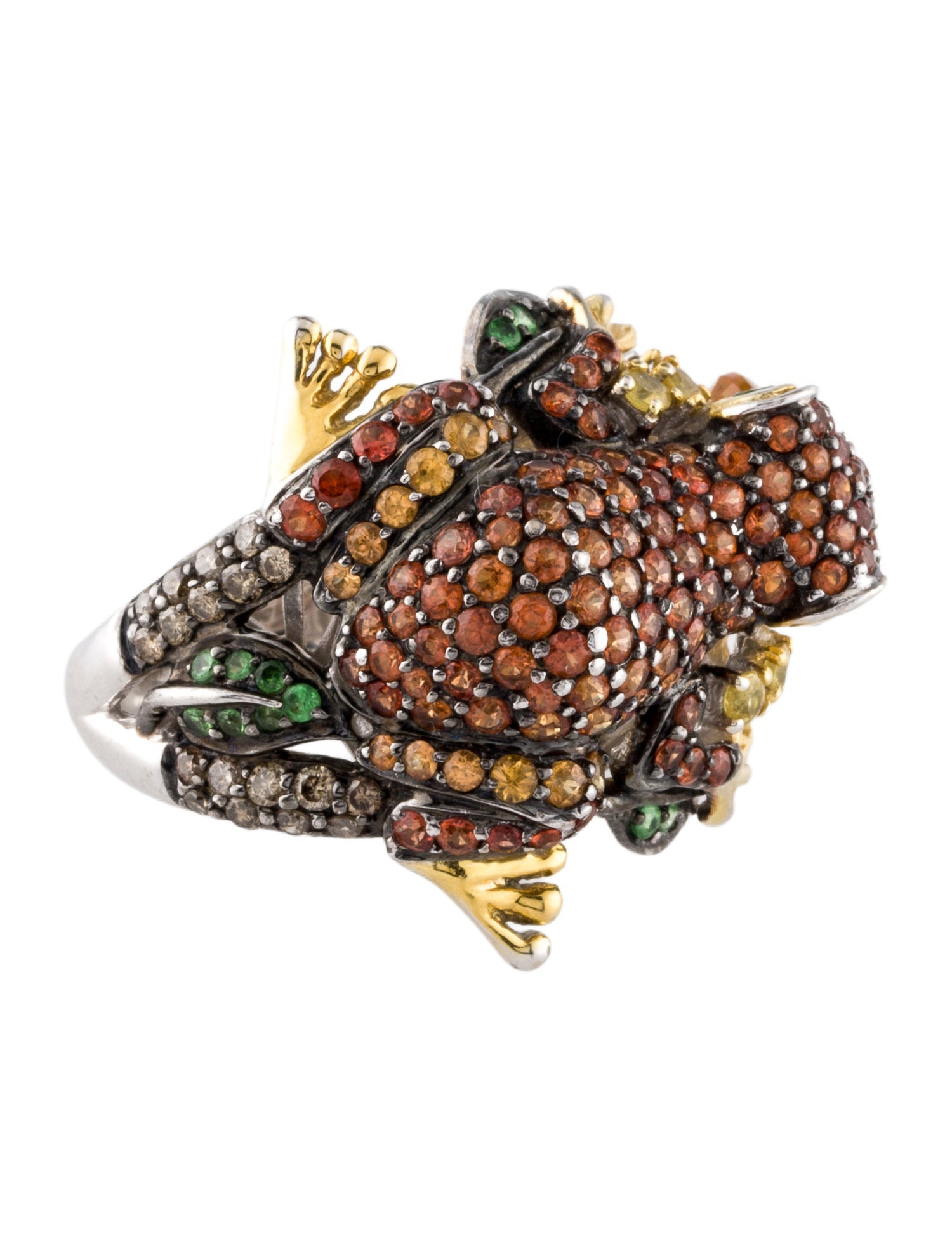 Ring 14K Sapphire, Citrine, Garnet & Diamond Frog Cocktail Ring