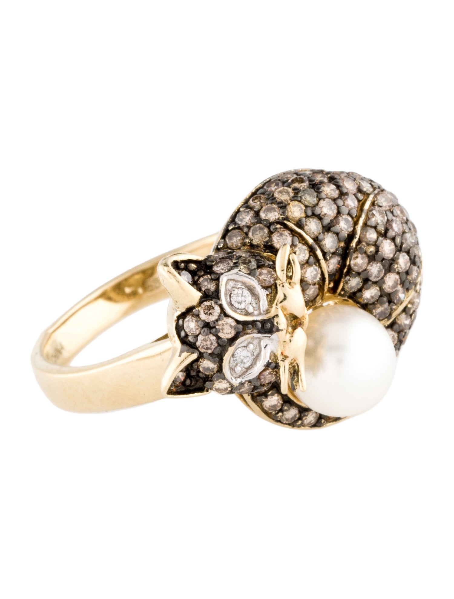 Ring 14K Pearl & Diamond Cat Cocktail Ring