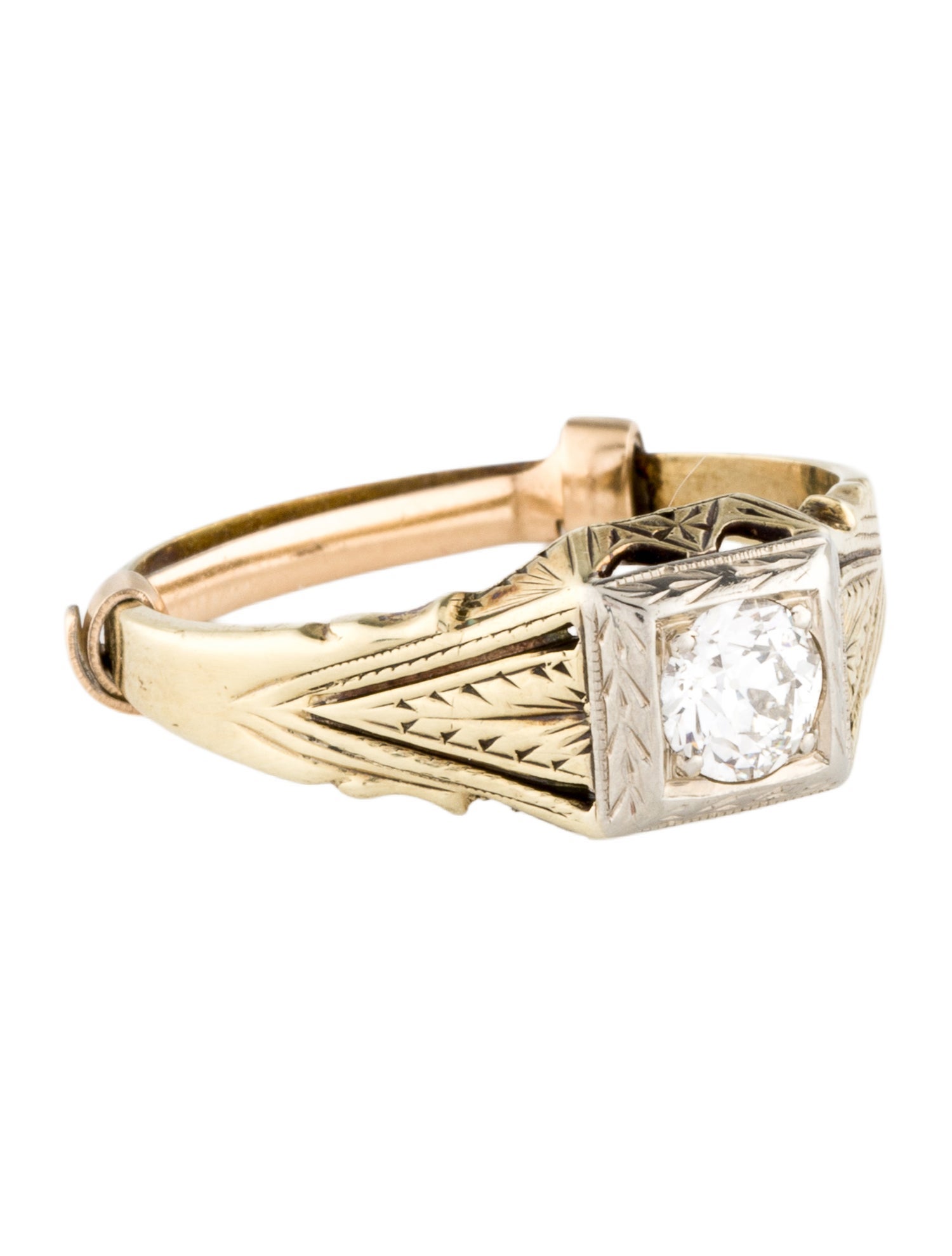Ring Vintage 14K Diamond Engraved Cocktail