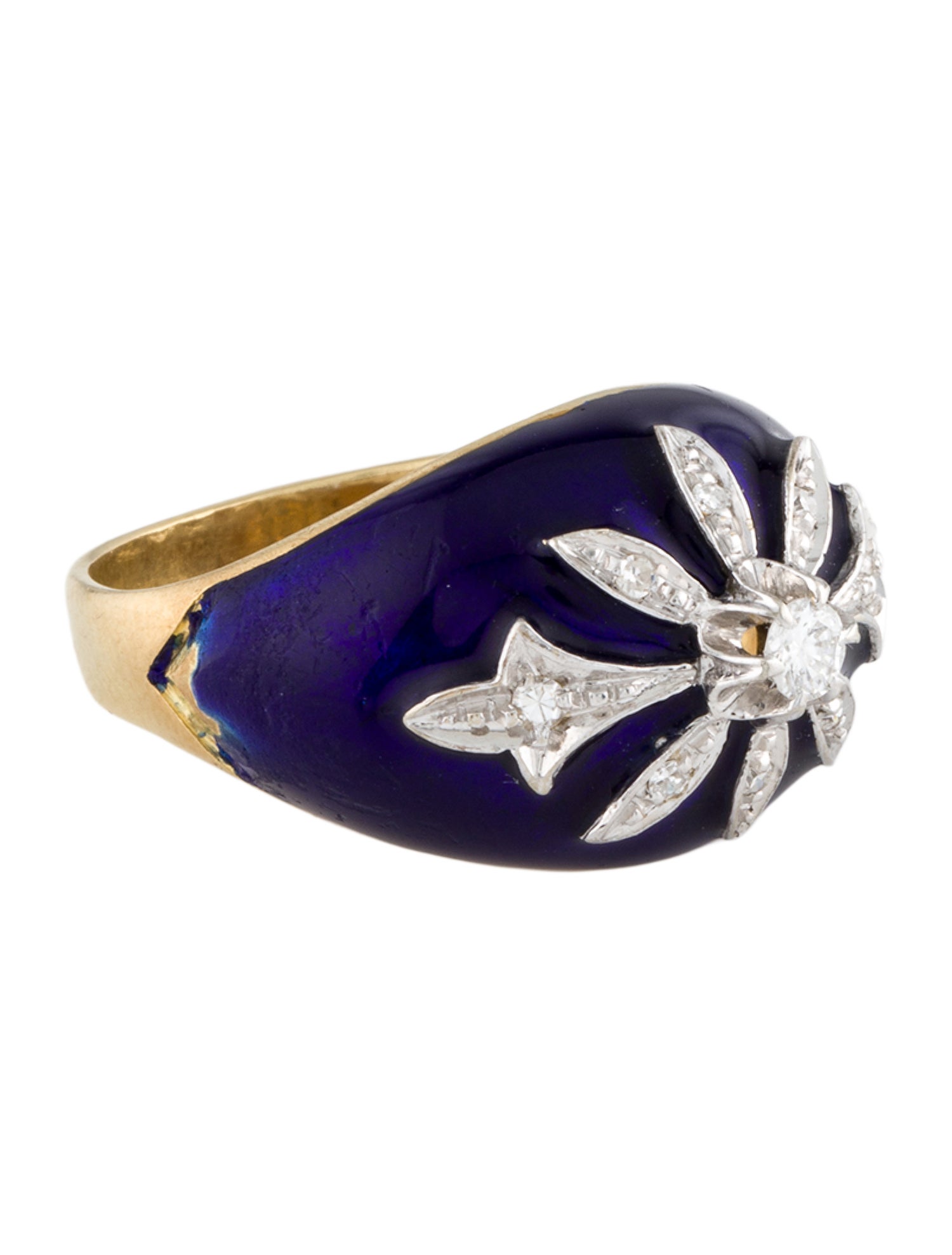 Ring 18K Diamond & Enamel Cocktail