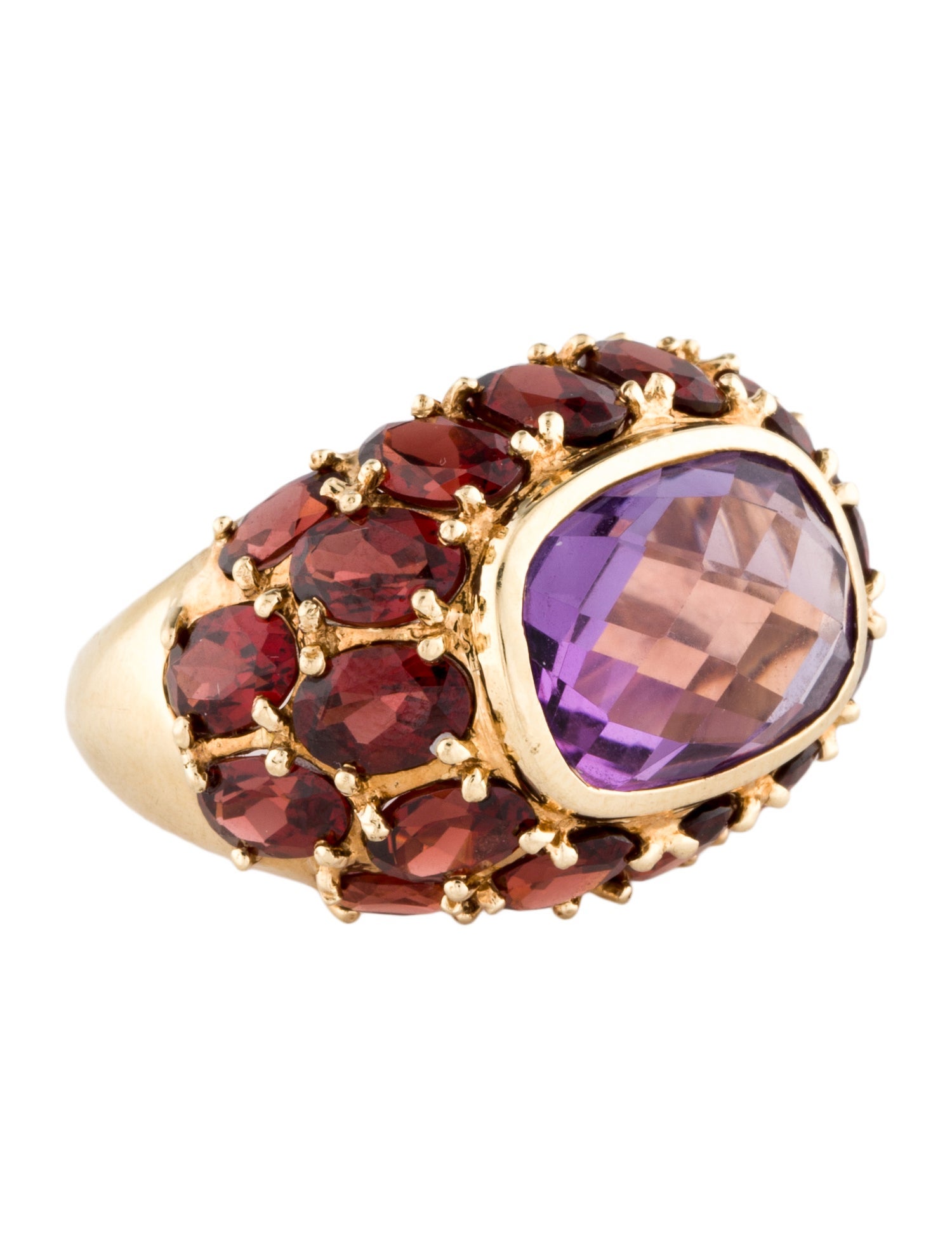 Ring 14K Garnet & Amethyst Dome