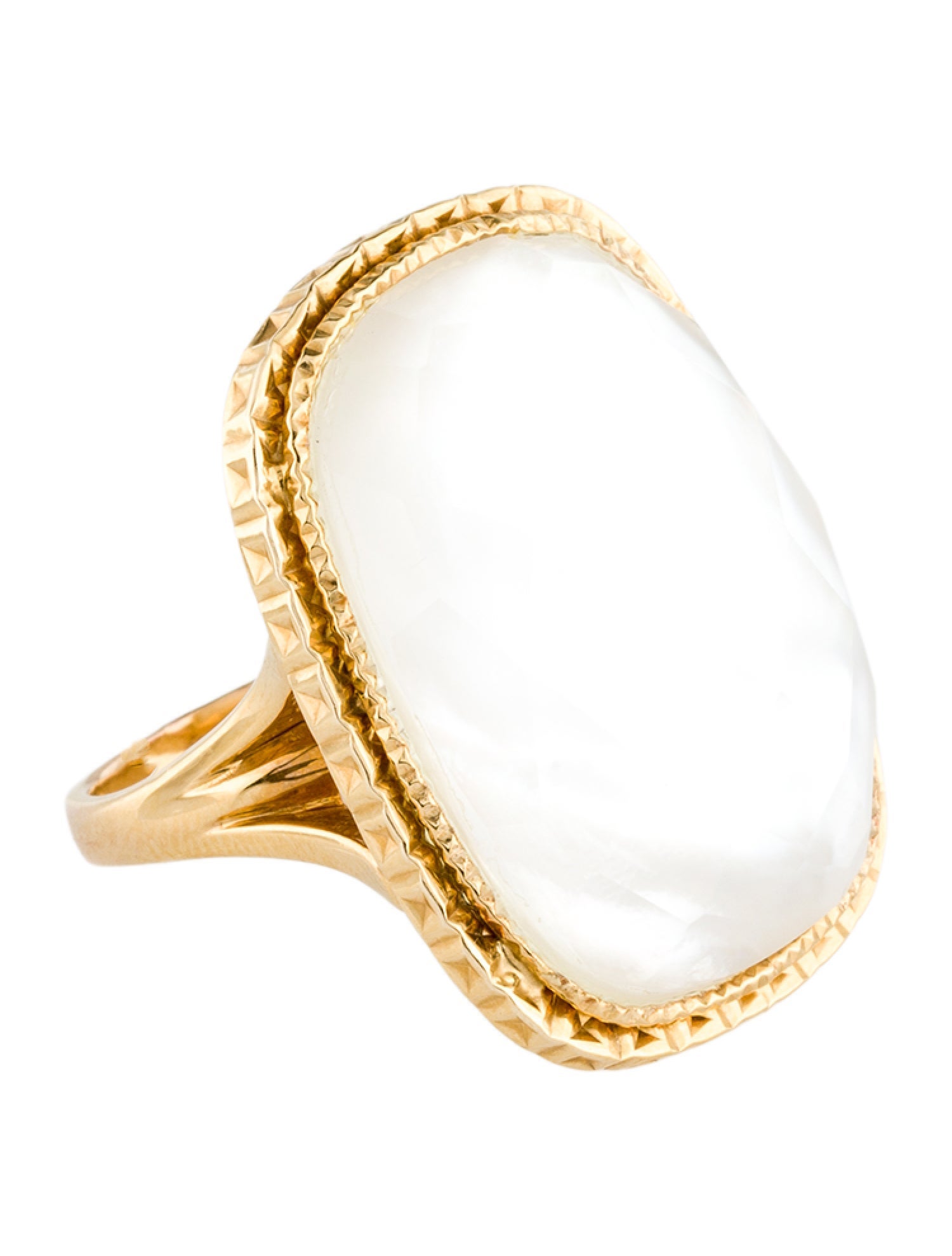 Ring 14K Mother of Pearl & Quartz Doublet Cocktail