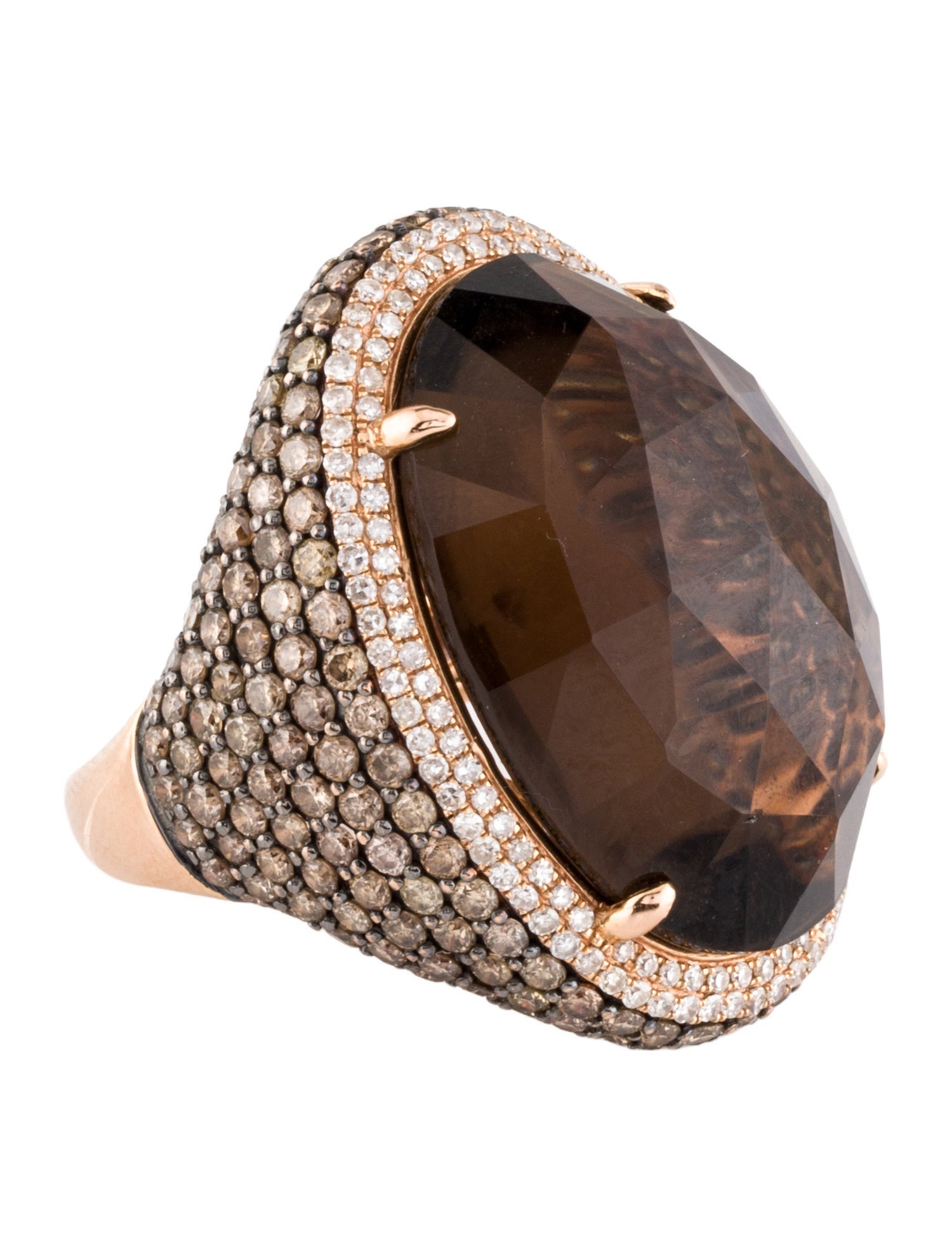 Ring 18K Smoky Quartz & Diamond Cocktail