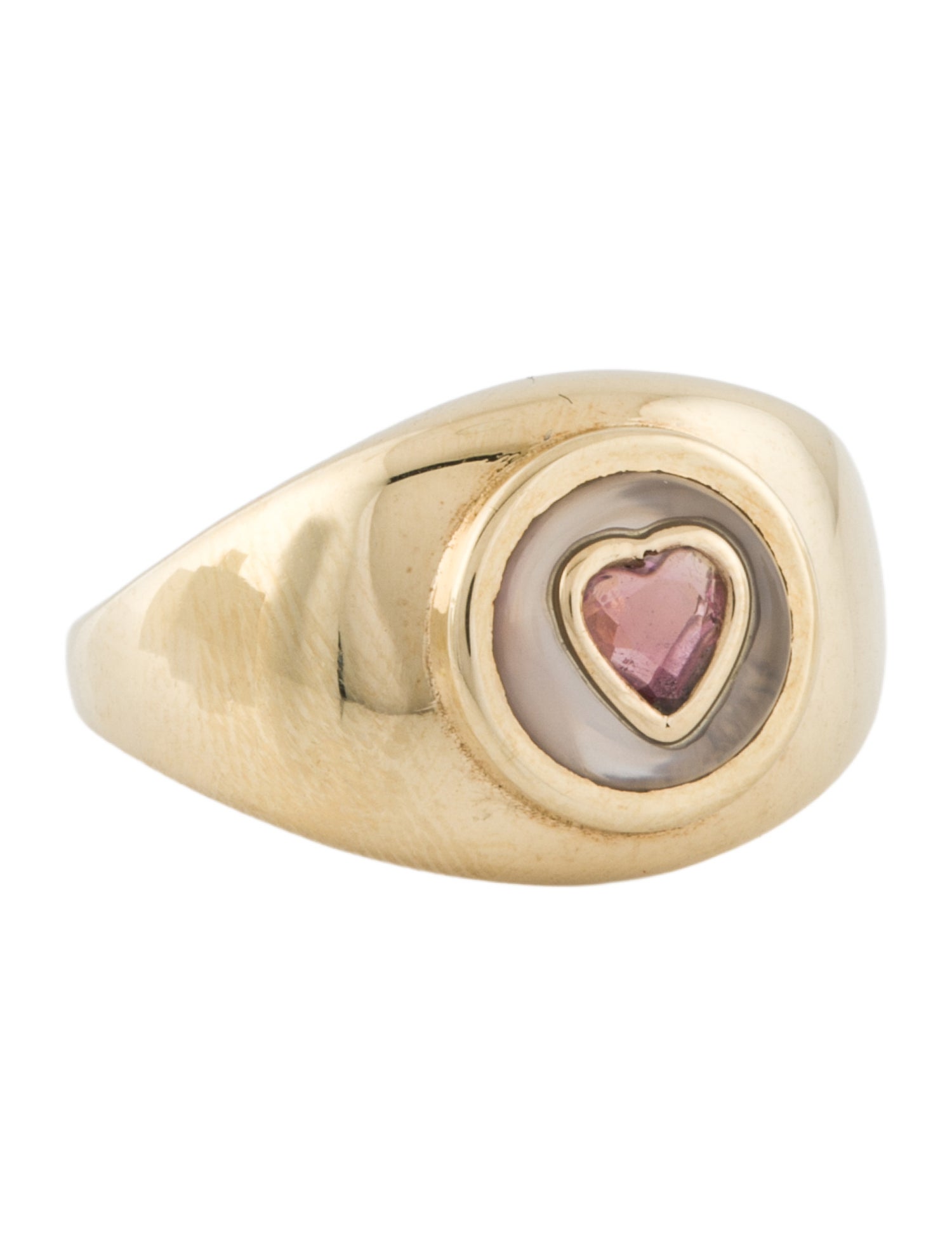 Ring 14K Tourmaline & Chalcedony Heart Signet