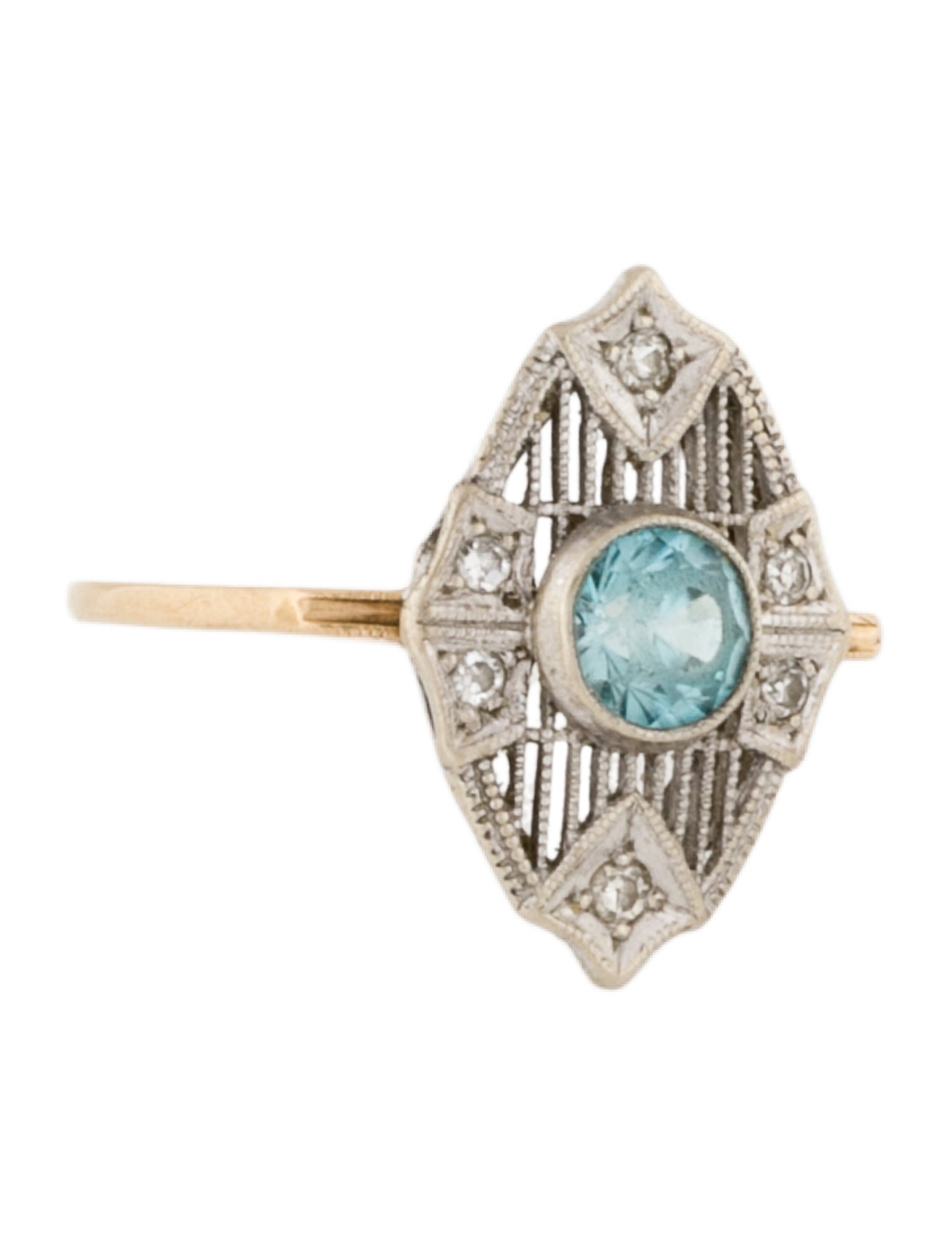 Ring Vintage 14K Zircon Shield Cocktail