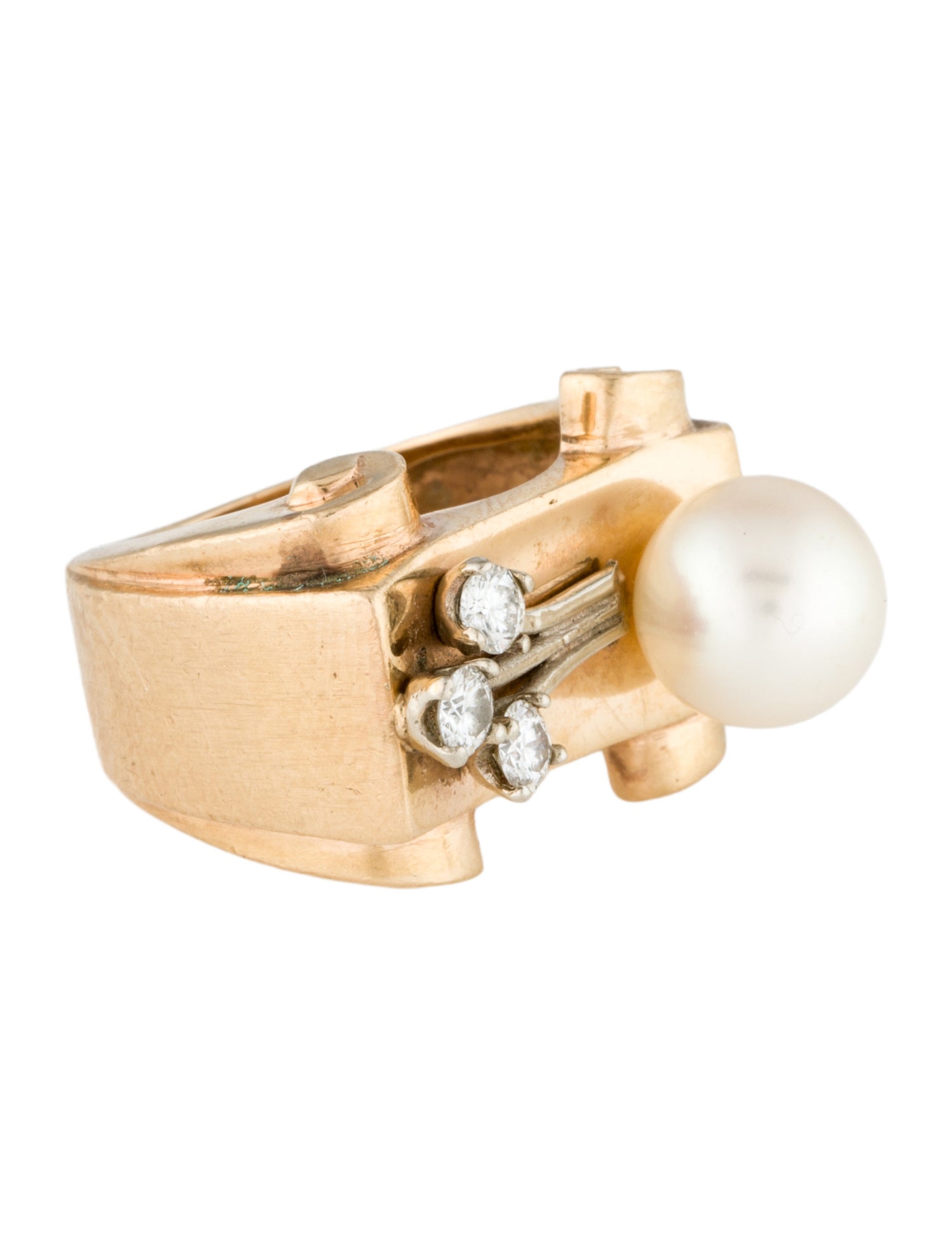 Ring 14K Pearl & Diamond Cocktail