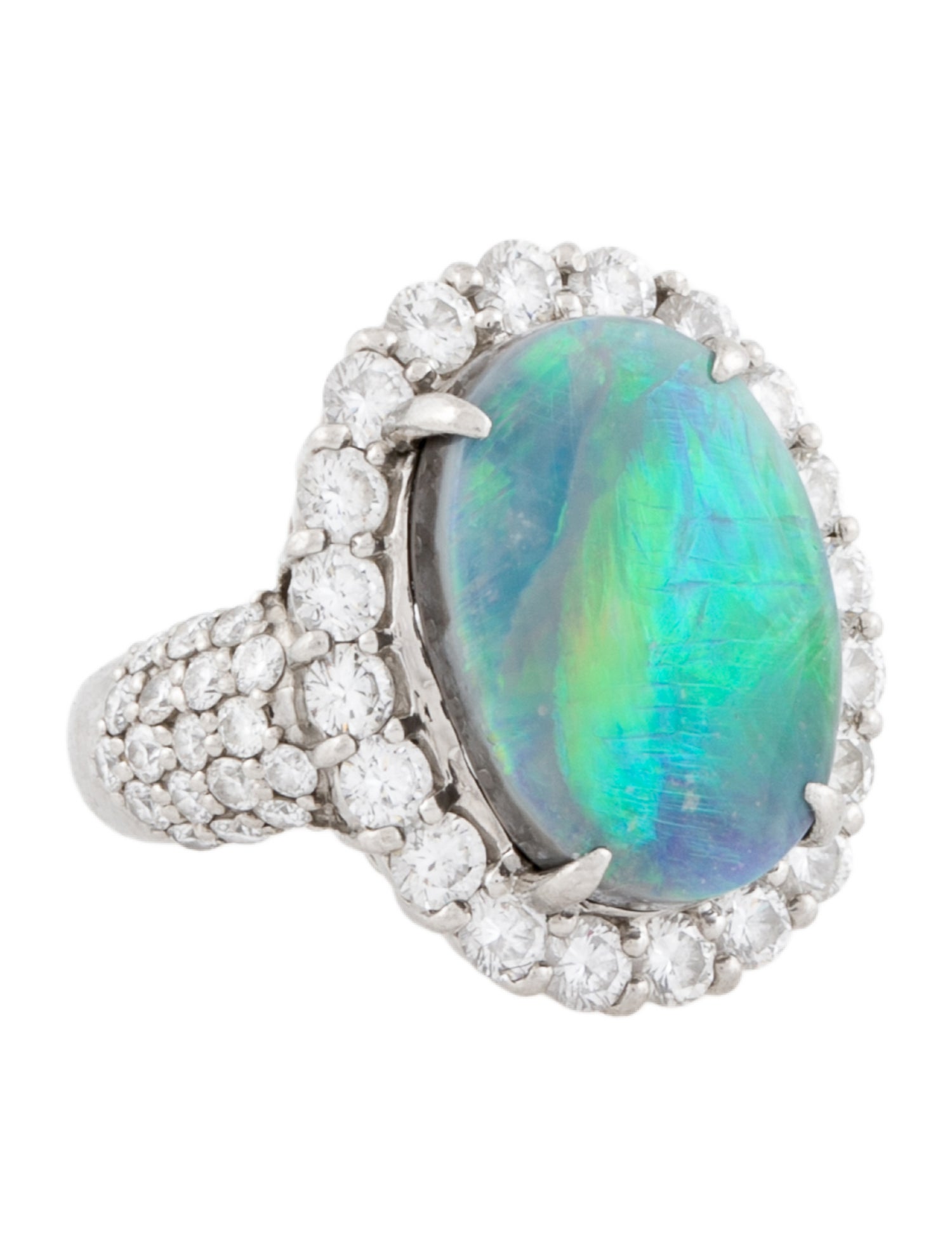 Ring Platinum Opal & Diamond Cocktail