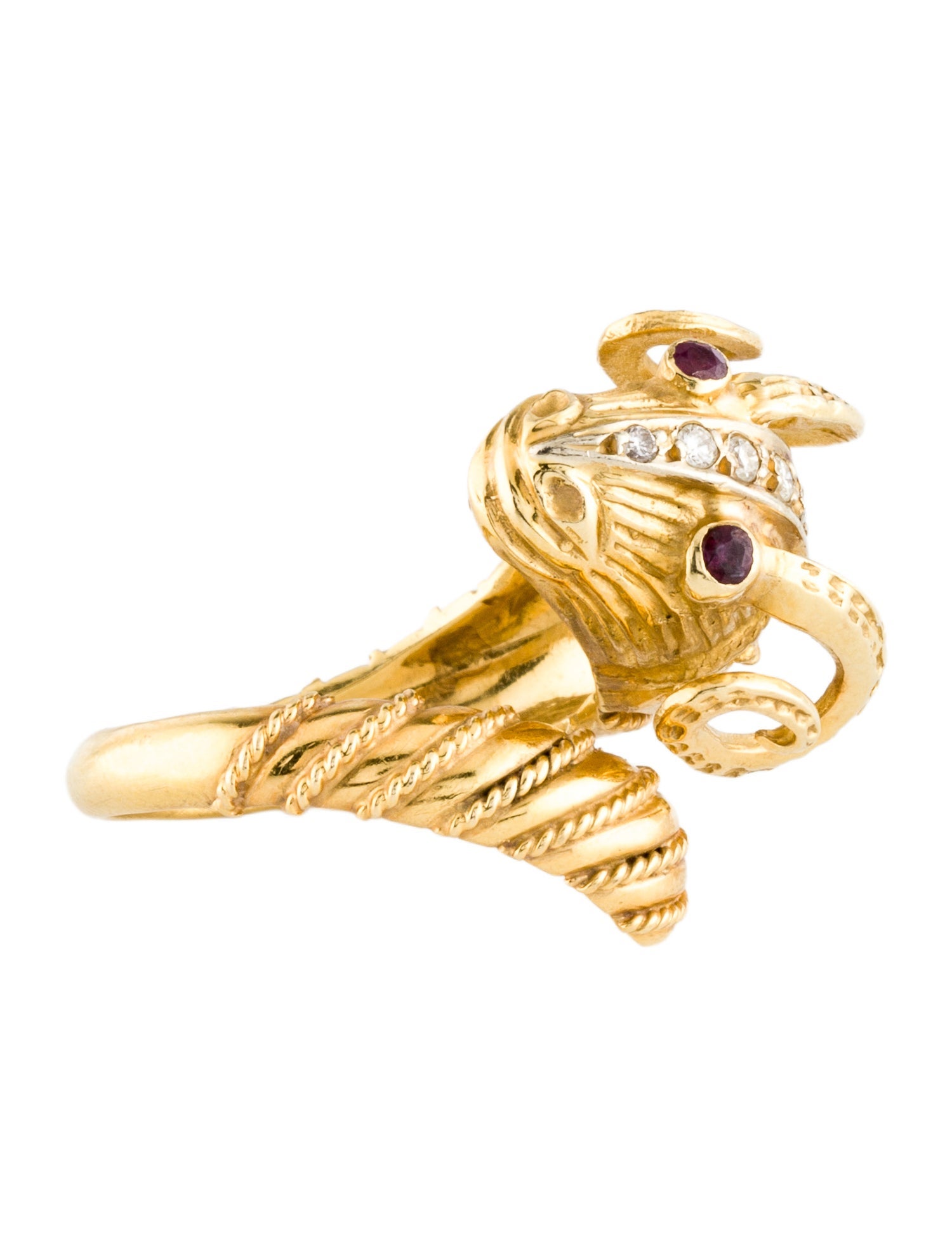 Ring 18K Diamond & Ruby Ram's Head Cocktail Ring