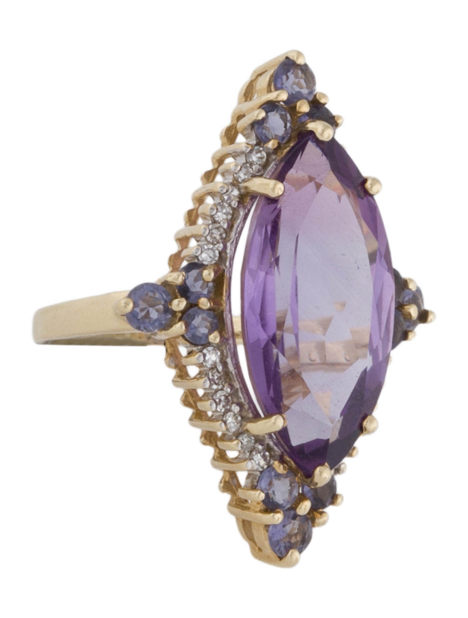 Ring 14K 6.10ct Amethyst, Iolite & Diamond Cocktail