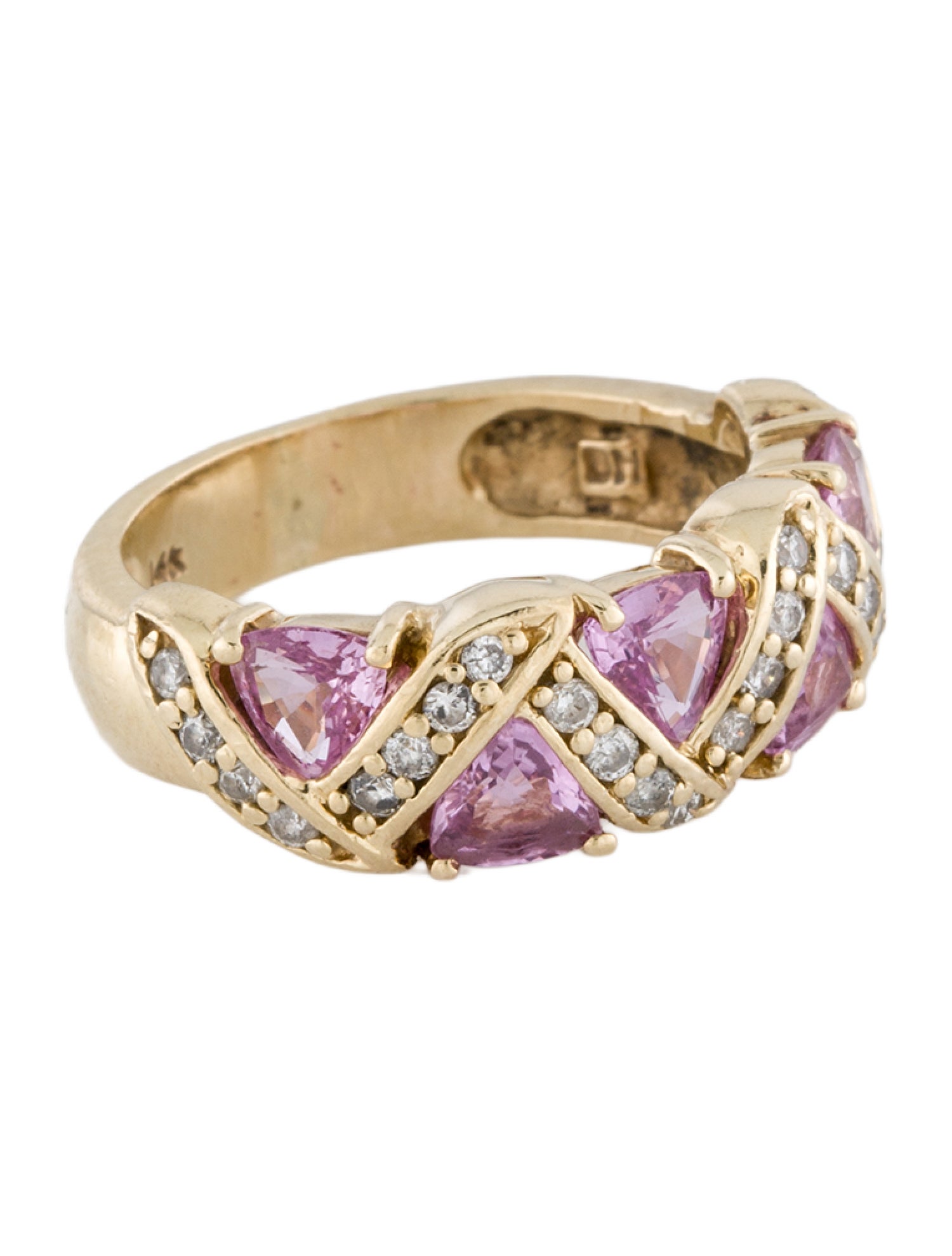 Ring 14K Pink Sapphire & Diamond Band