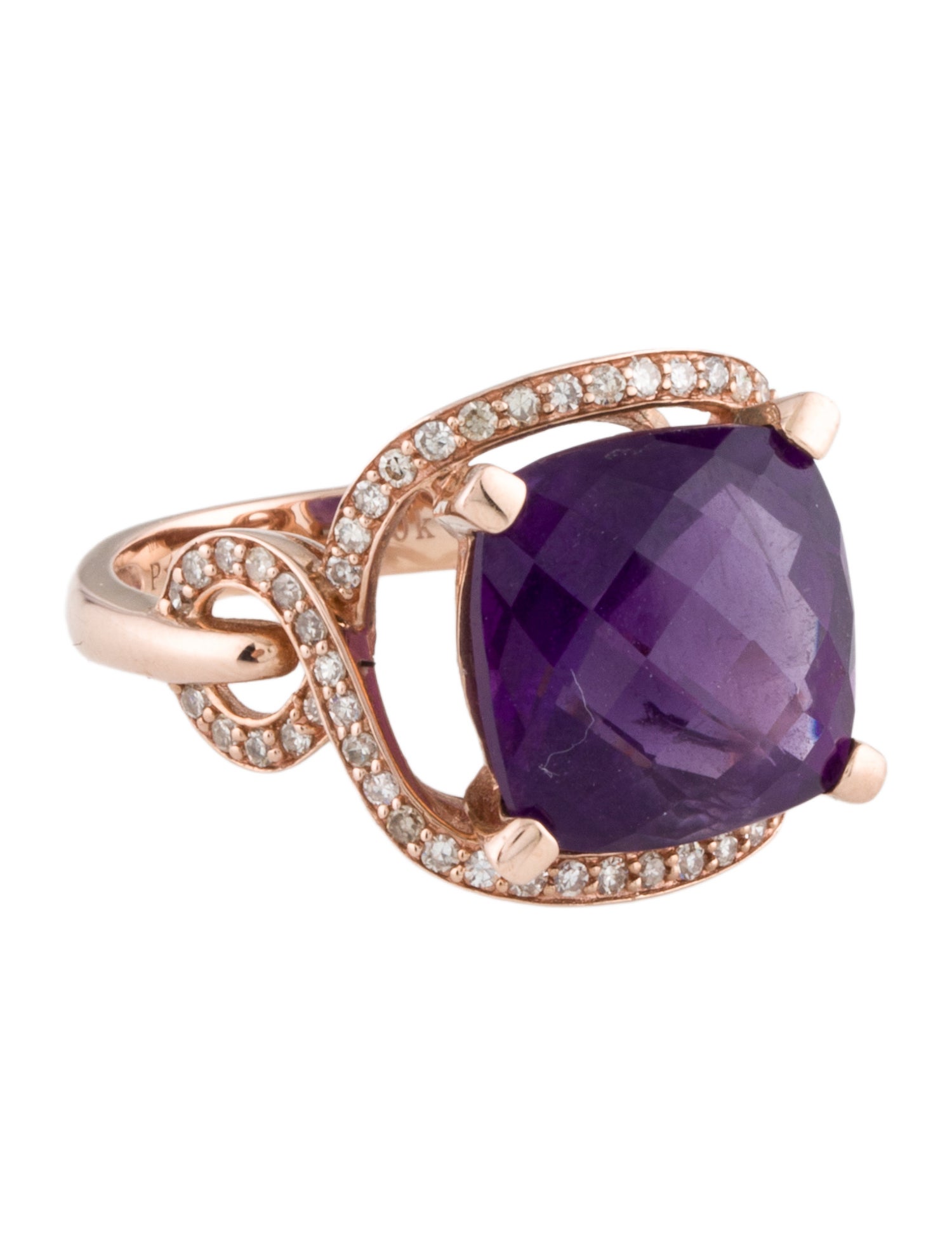 Ring 10K Amethyst & Diamond Cocktail