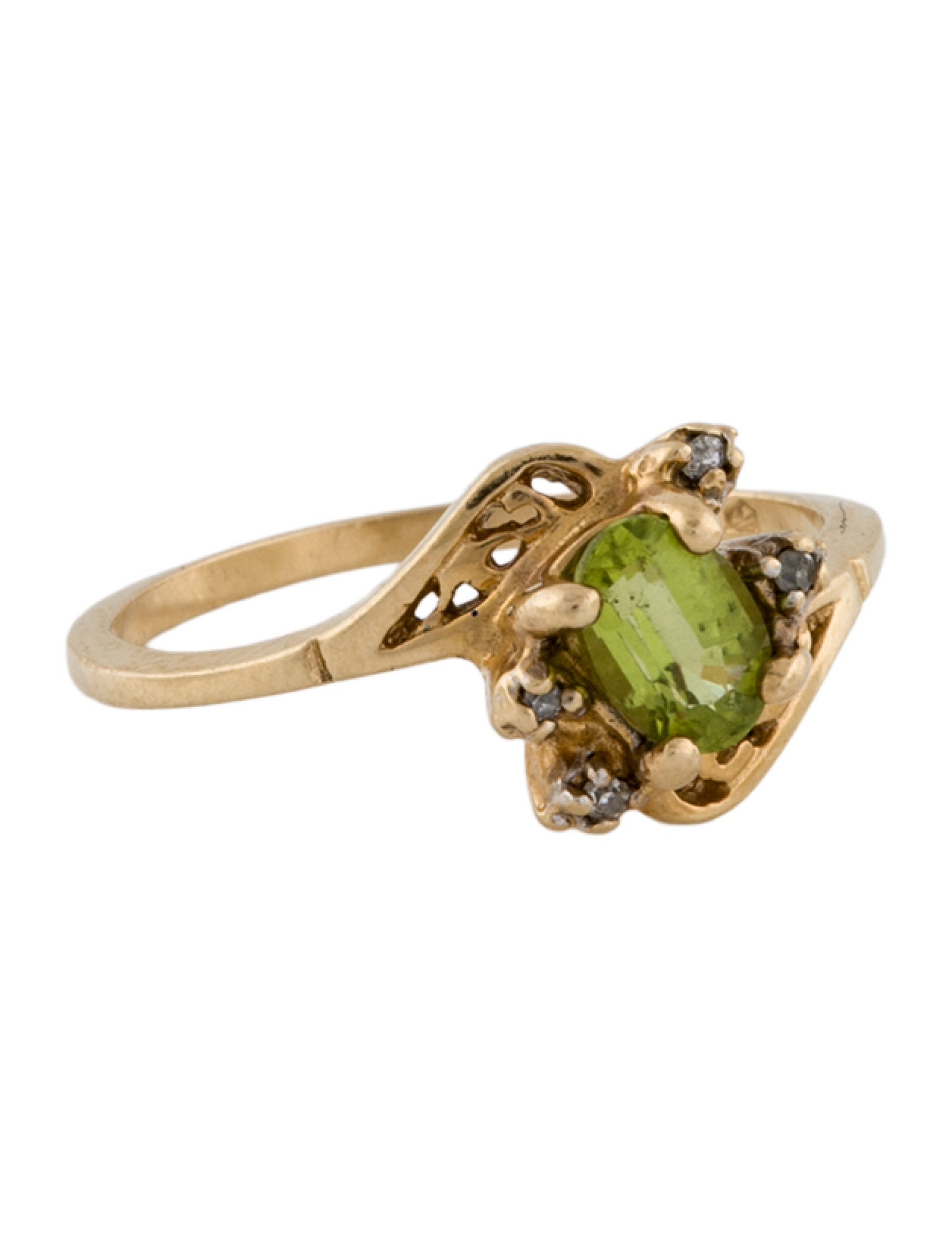 Ring 14K Peridot & Diamond Cocktail