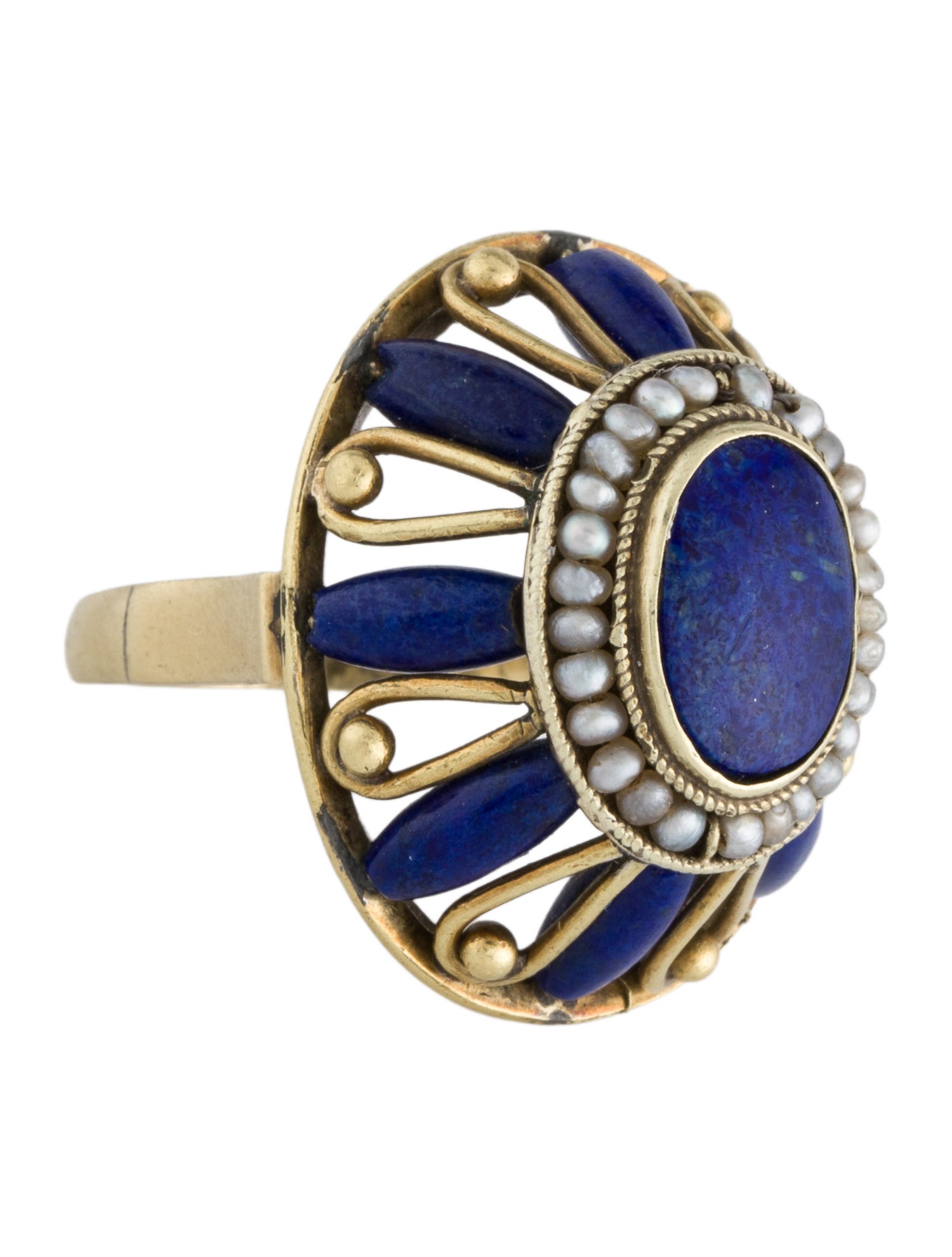 Ring 18K Pearl & Lapis Lazuli Cocktail
