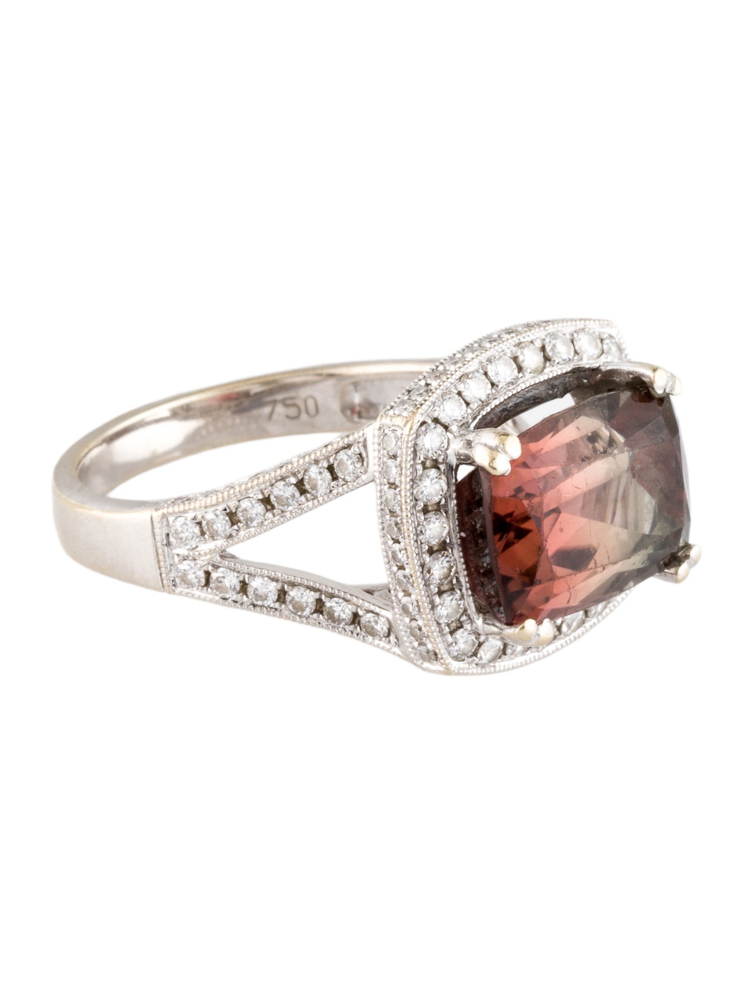 Ring 18K 6.26ctw Bi Color Tourmaline &Diamond Cocktail