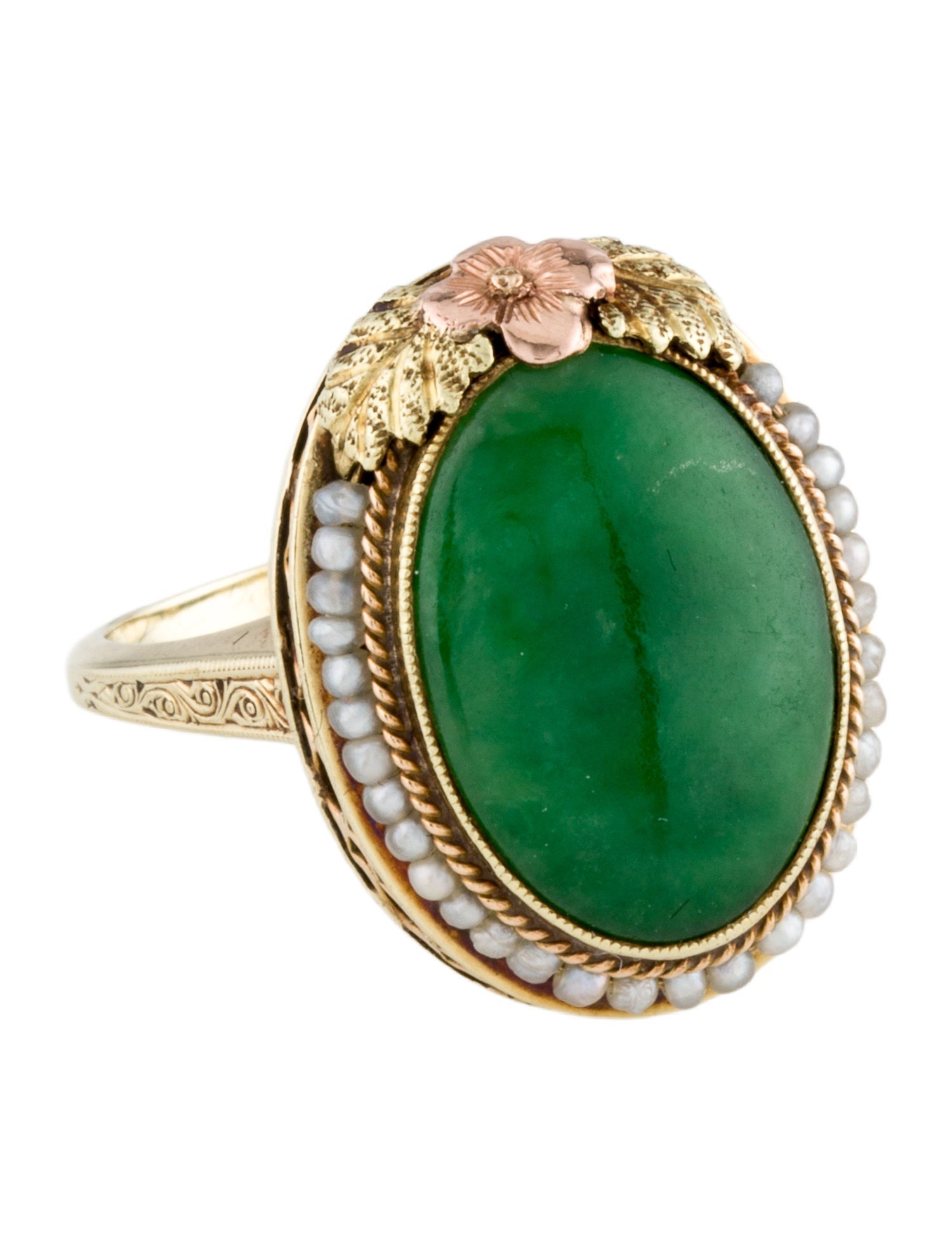 Ring 14K Pearl & Jadeite Cocktail