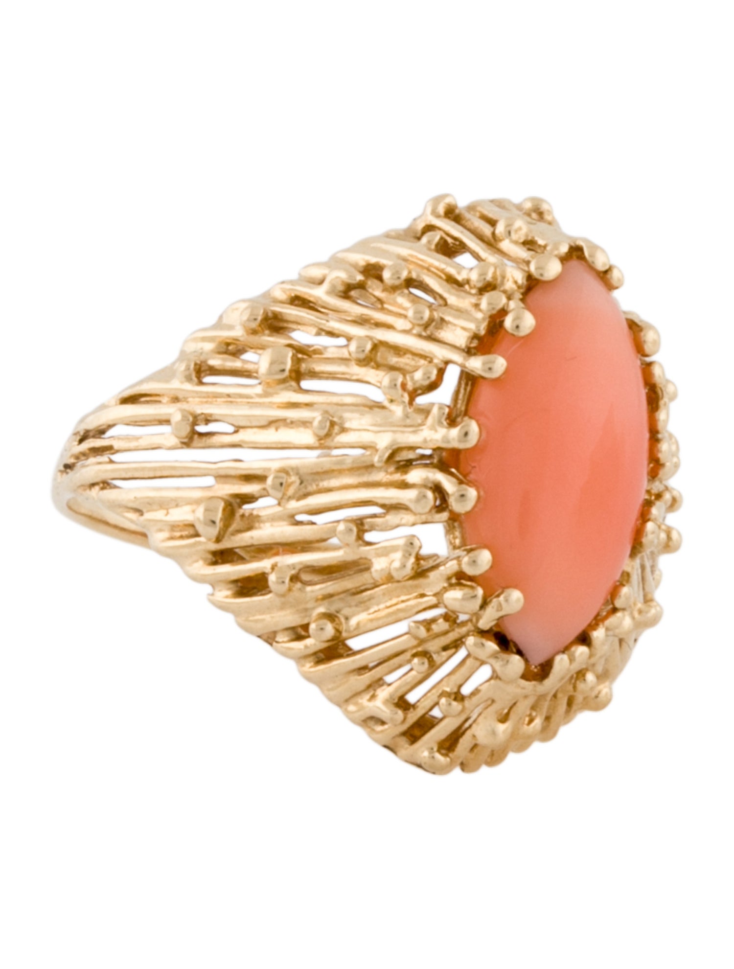Ring 14K Coral Textured Cocktail