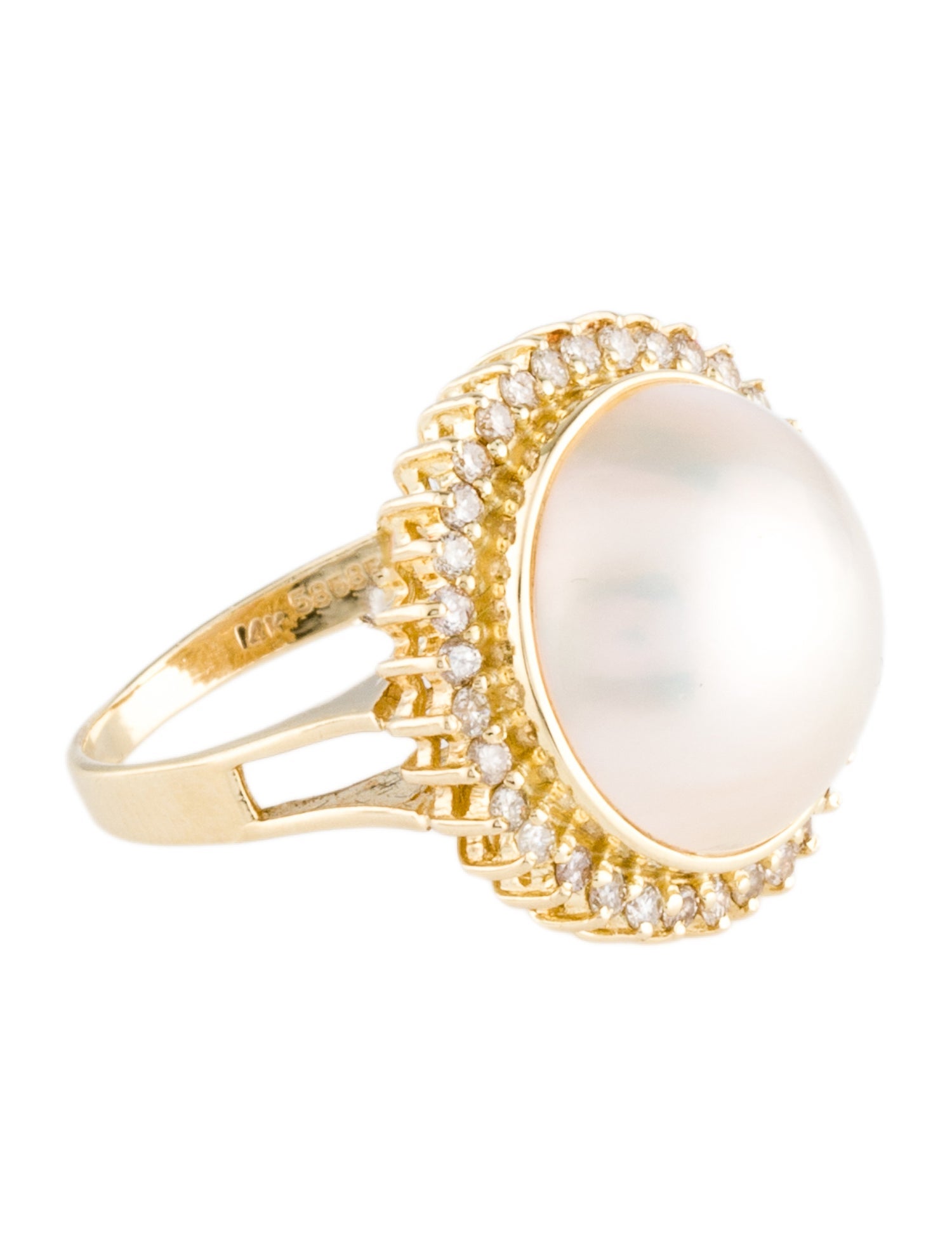 Ring 14K Pearl & Diamond Cocktail