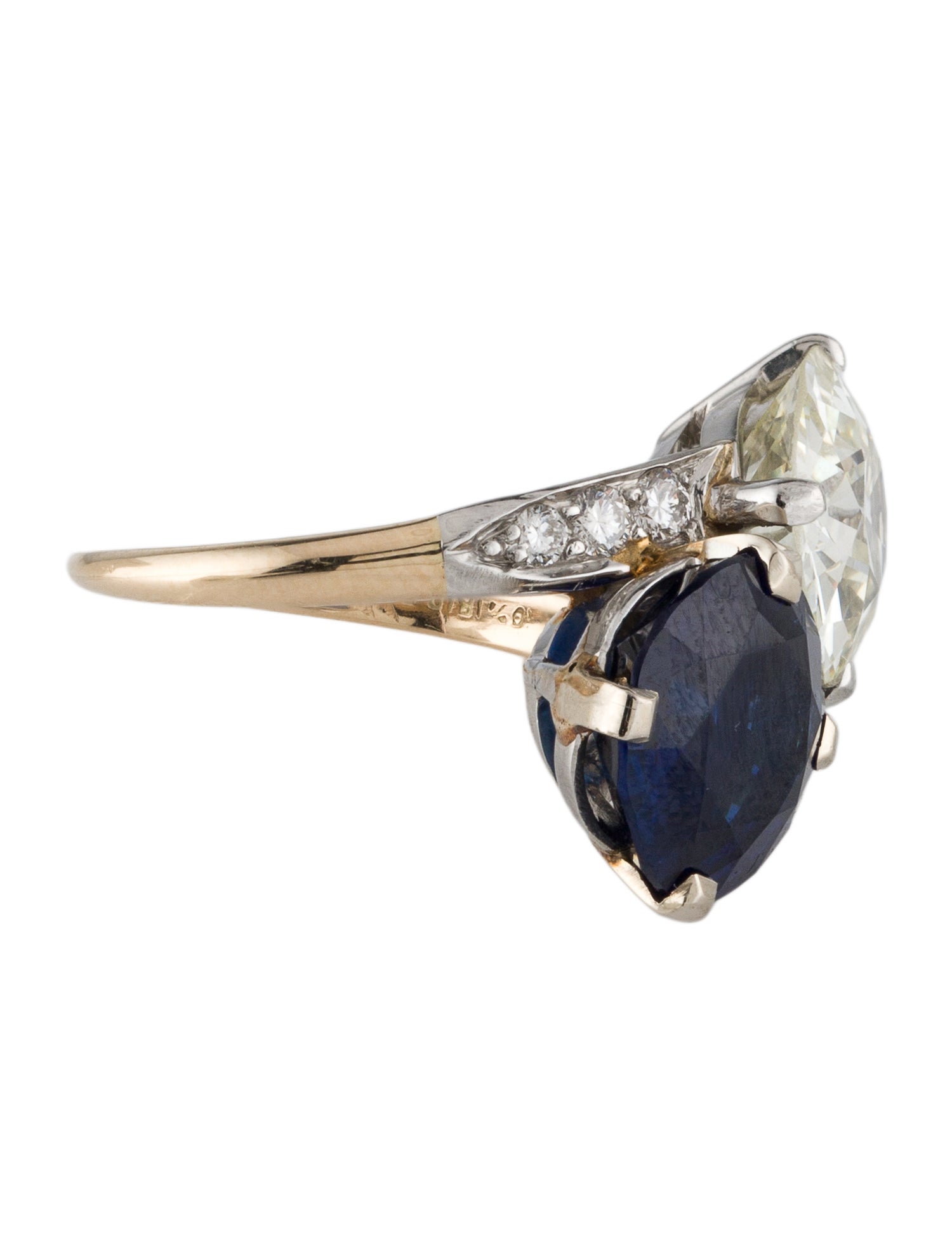 Ring 3.38ct Diamond & Sapphire Toi Et Moi Cocktail