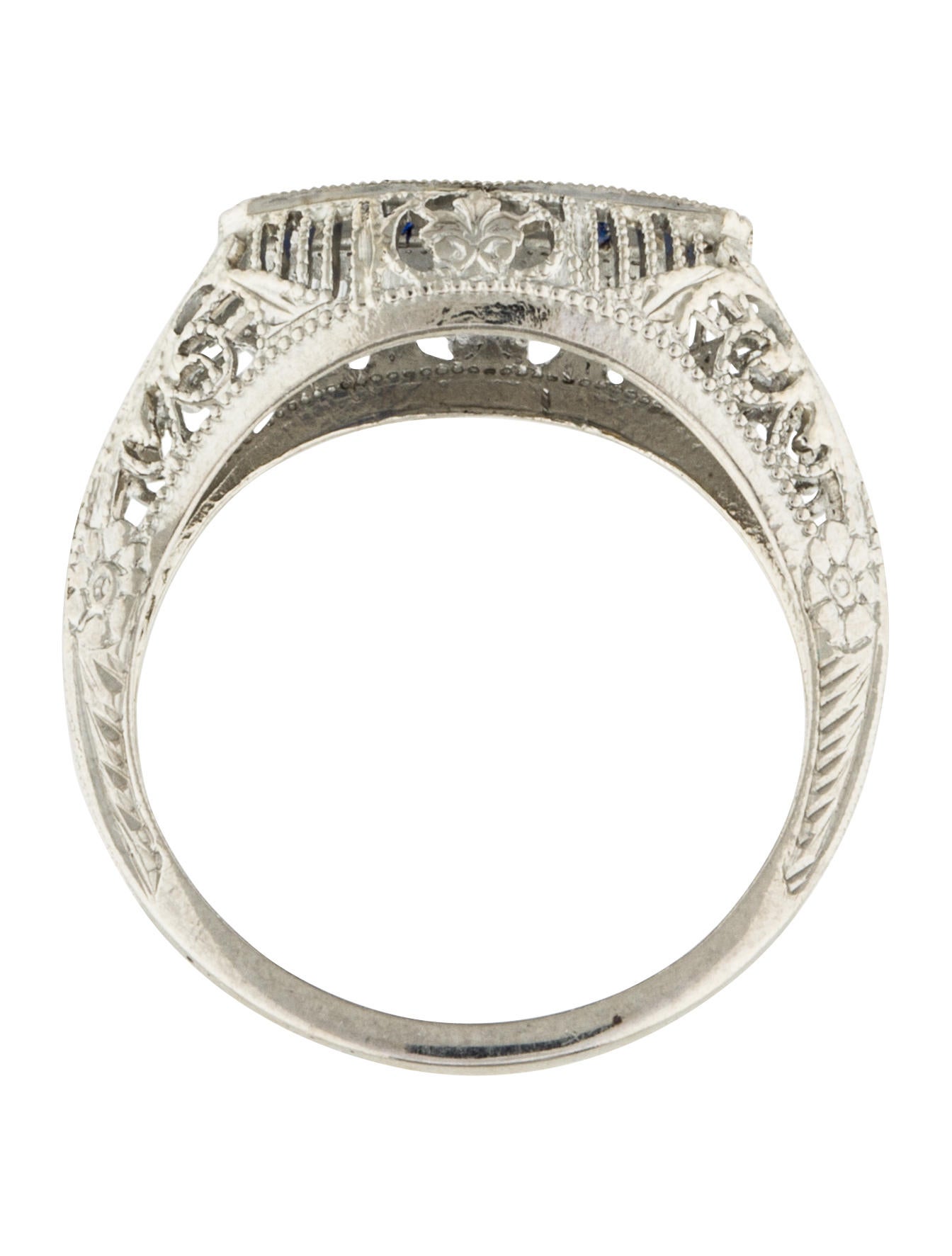 18K Diamond & Sapphire Filigree Art Deco Band Rings RRING35963